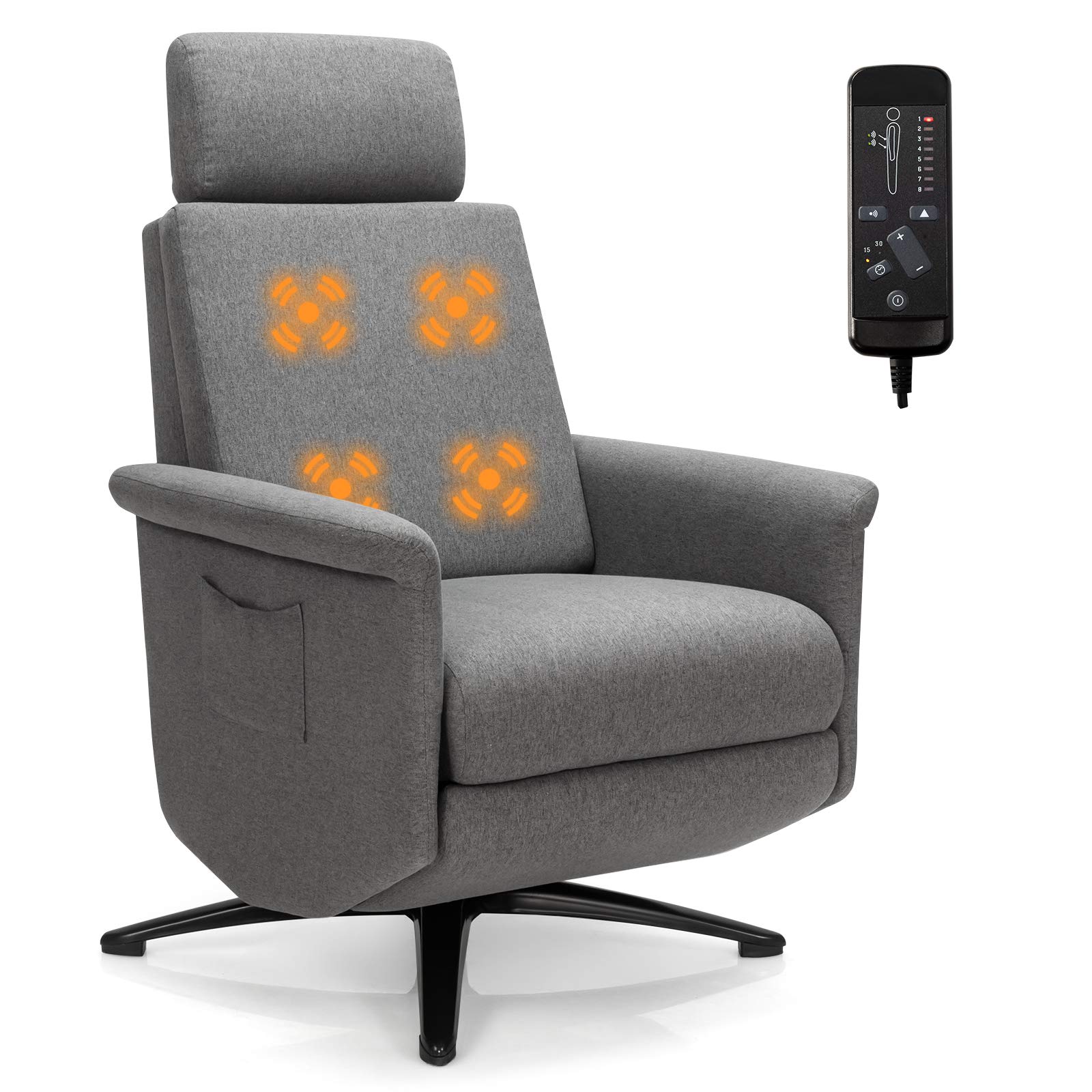 Giantex Recliner Chair with Vibration Massage - 360° Swivel Reclining Sofa Chair with Adjustable Headrest & Footrest, Ergonomic Design with Side Pocket & Remote Control - Perfect for Living Room, Home Theater, Office & Gaming Setup