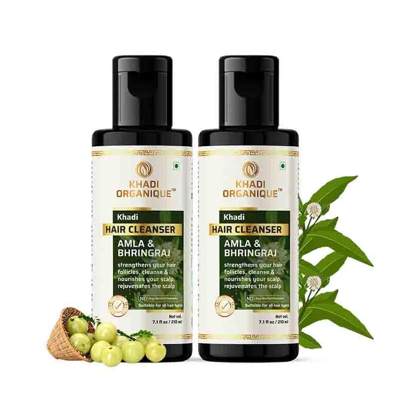 Khadi Organique Amla & Bhringraj Hair Shampoo for Hair Fall & Dandruff Control - Natural Ayurvedic Cleanser (Pack of 2) | Promotes Healthy Hair Growth for Men & Women