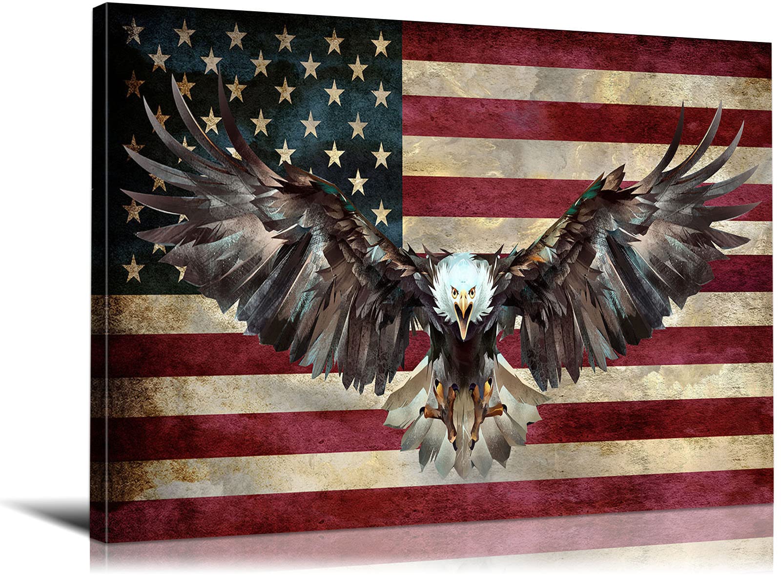 Rustic American Flag Wall Art - Handmade Wooden Bald Eagle Flag Decor for Home & Office - Patriotic Military Wall Hanging - Ready to Hang (16''W x 24''H) - Perfect for Living Room, Bedroom, or Office Decor