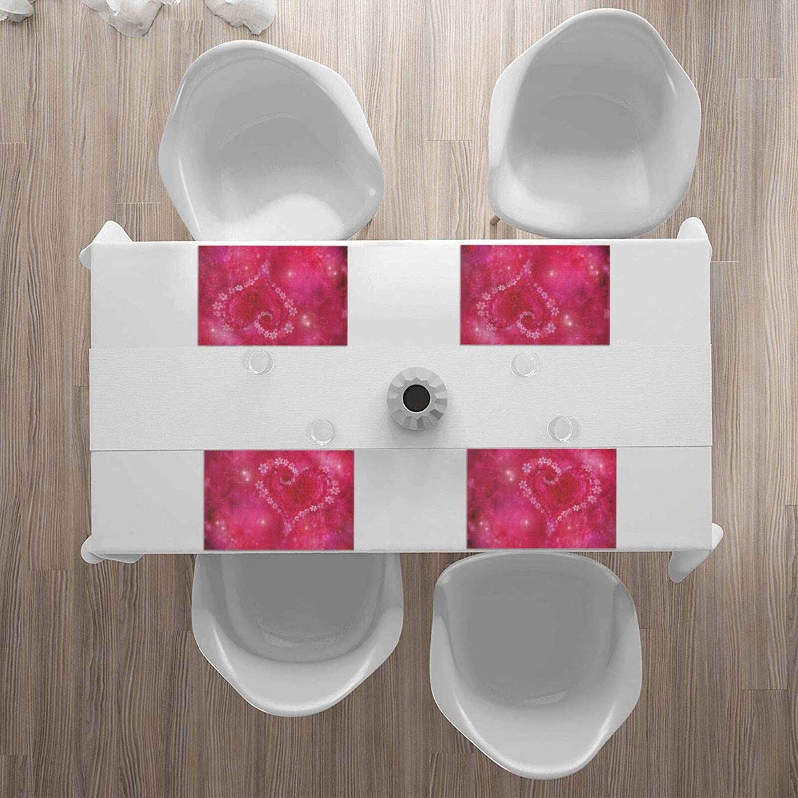 Valentine's Day Placemats Set of 4 - 12x18 Inch Floral Heart Design Washable & Heat-Resistant Table Mats for Kitchen Dining - Perfect for Romantic Dinners, Anniversary Celebrations & Home Decor (Red)