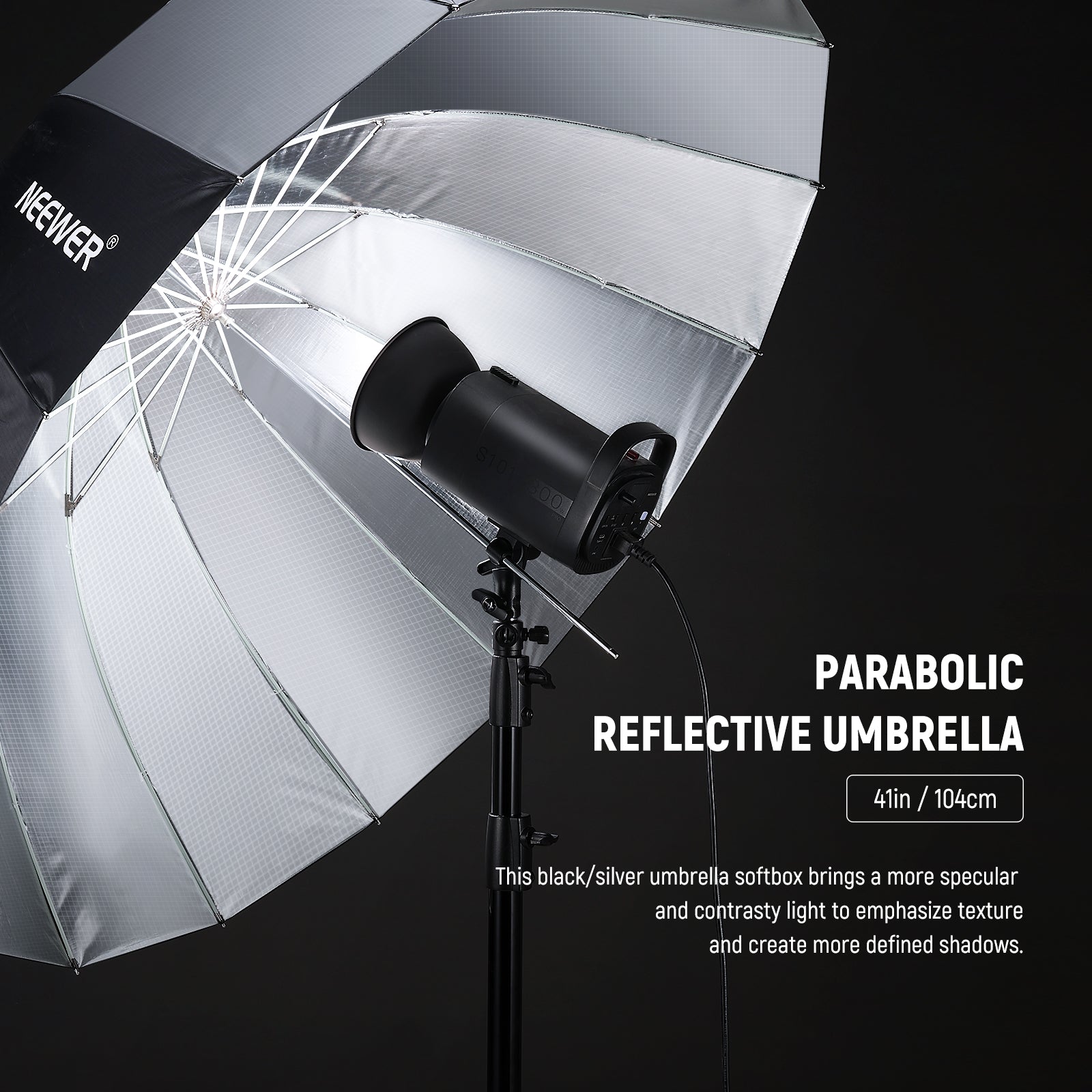 NEEWER NS1U Professional Photography Parabolic Reflective Umbrella with Diffuser - Black/White - Perfect for Studio Lighting, Portrait Photography & Product Shoots