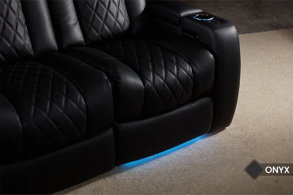 Valencia Tuscany Luxury 5-Seater Console Leather Home Theater Seating with Dropdown Center Table - Onyx Black | Perfect for Home Cinemas, Media Rooms & Entertainment Spaces