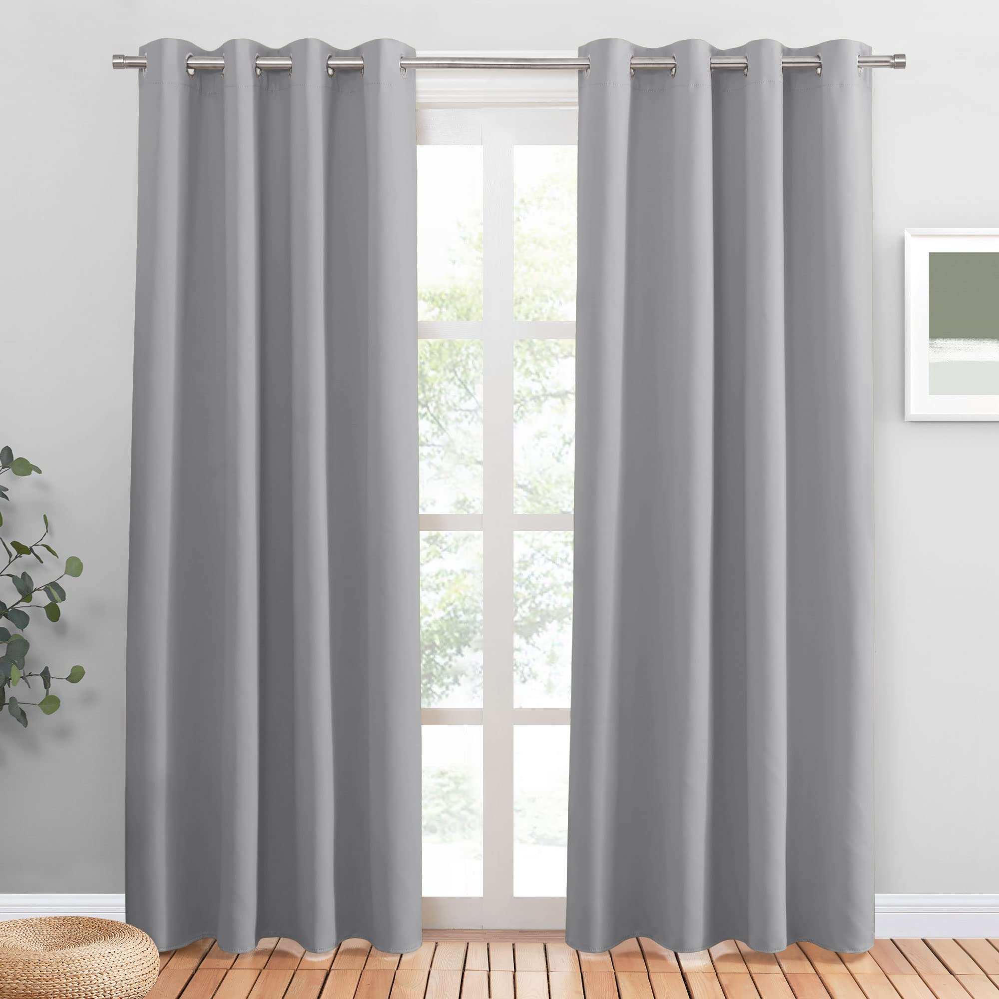 PONY DANCE Blackout Curtains for Bedroom & Living Room - Noise Reducing Thermal Insulated Room Darkening Window Drapes (2 Panels, 55x80 Inches, Silver Grey) - Perfect for Home Theater, Nursery & Light Sleepers
