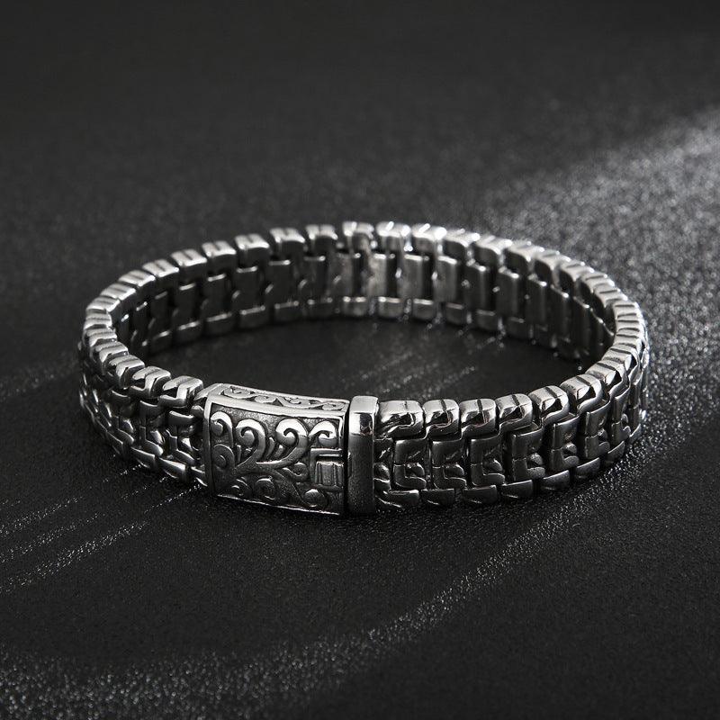 Stylish Men's Titanium Steel Hip Hop Bracelet - Trendy European & American Fashion, Personalized Flower Design - Perfect for Streetwear, Gifts & Hip Hop Culture