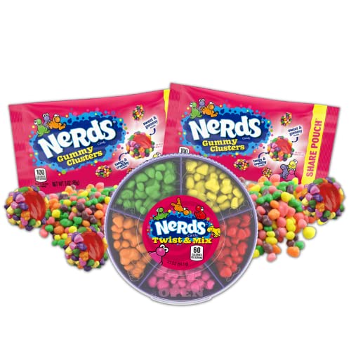 Nerds Candy Twist and Mix Chewy Candies with Rainbow Gummy Clusters - Assorted Fruit Flavored Treats (Pack of 3) - Perfect for Halloween Candy Baskets, Party Favors, and Sweet Snacks