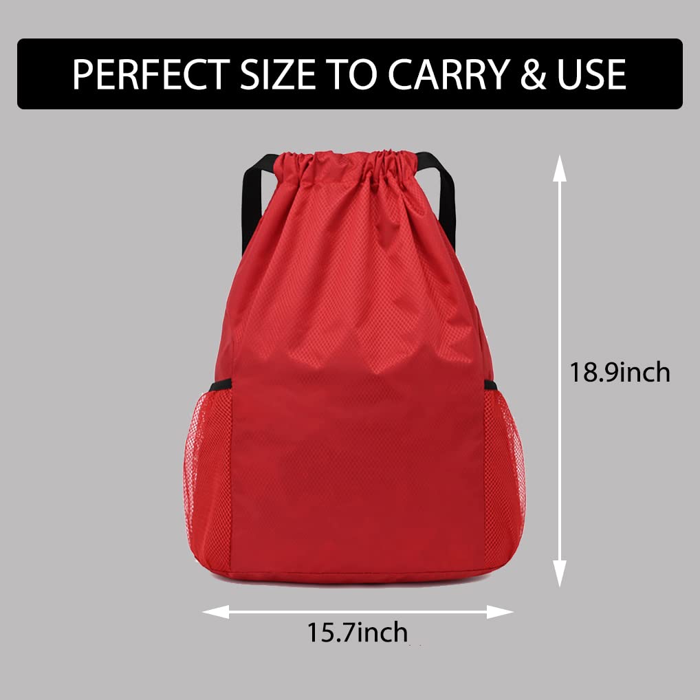 **UpLook Water-Resistant Drawstring Backpack for Men & Women – Lightweight Gym Sackpack with Large Cinch Side Pockets for Hiking, Travel & Daily Use (Dynamic Red)**