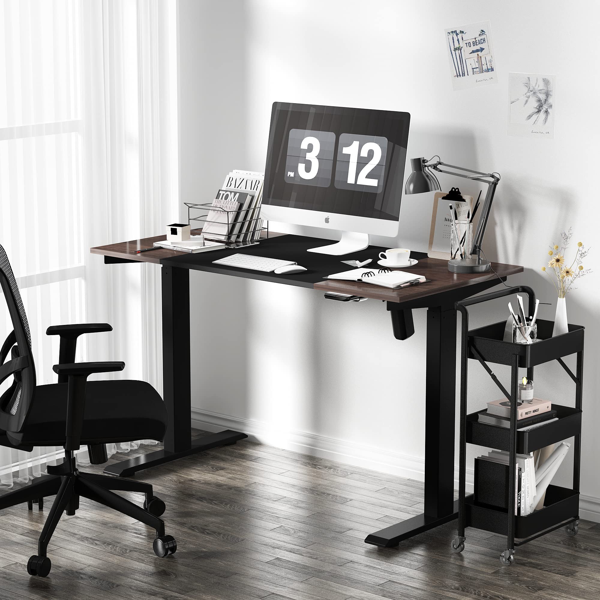 ALFABC 48 x 24 Inches Electric Standing Desk - Height Adjustable Sit Stand Workstation with Folding Splice Tabletop, Quick Installation for Home Office (Black Frame + Walnut Tabletop) | Ergonomic Workspace Solution for Remote Work & Study