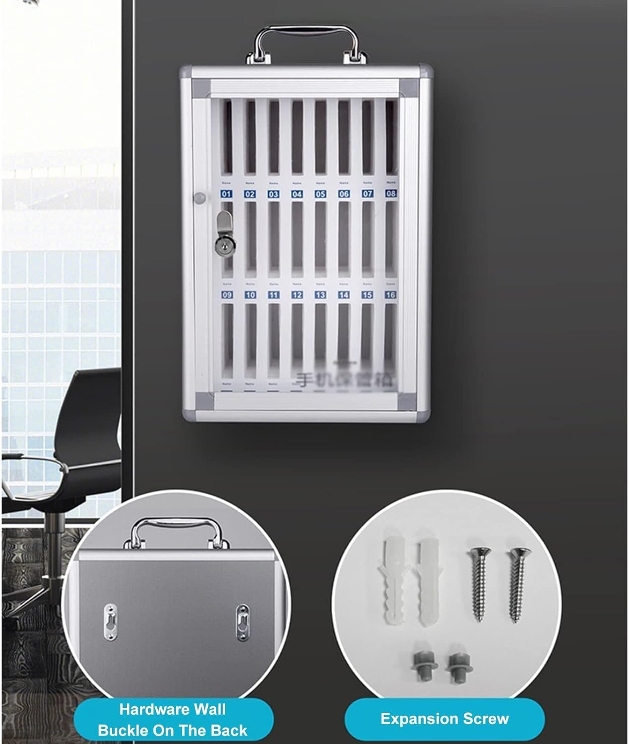 Aluminum Alloy Wall-Mounted Pocket Chart Storage Cabinet - 12-Slot Phone Holder Organizer for iPhone, Samsung & Smartphones | Desktop & Wall Organization Solution for Home, Office & Retail Stores