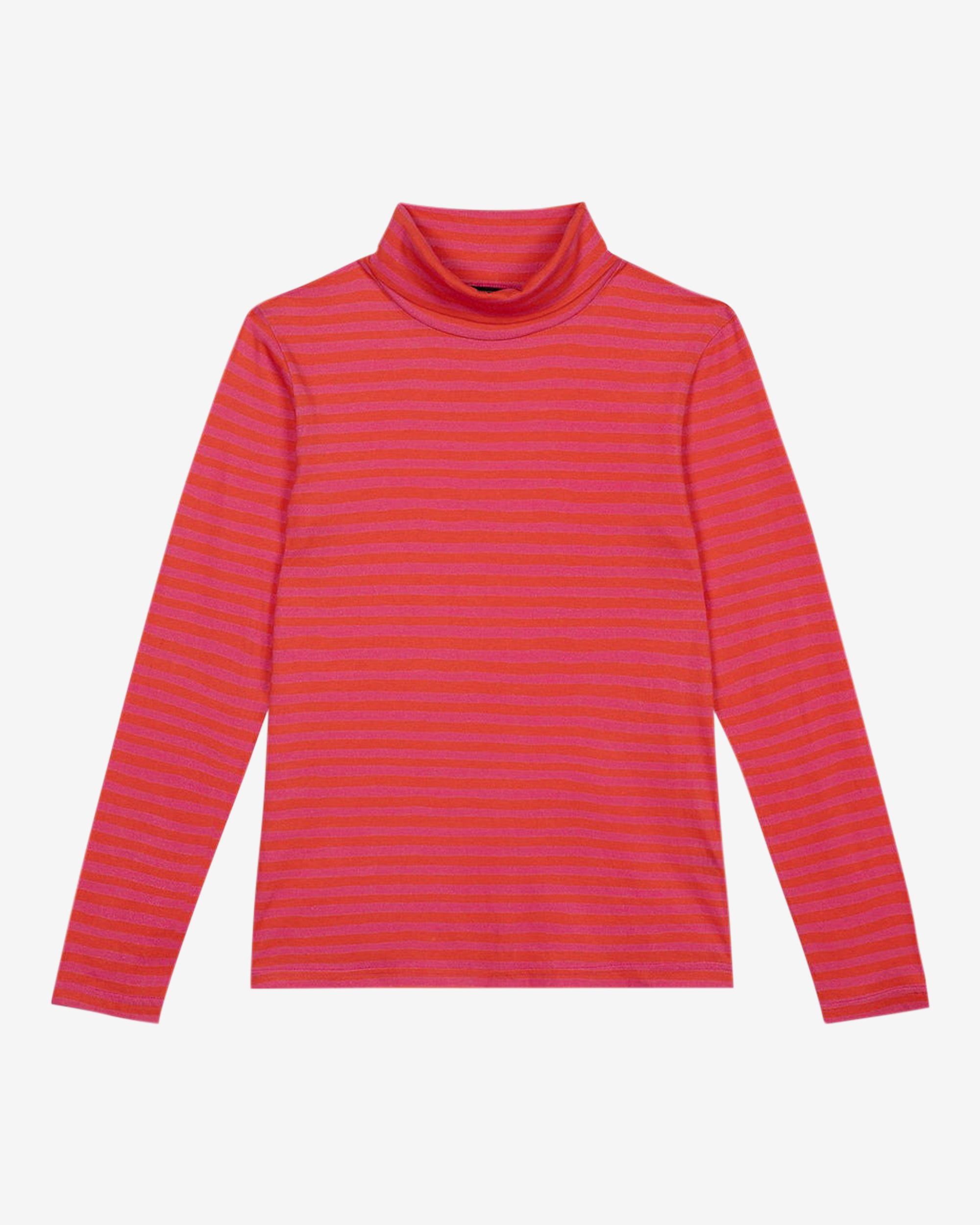 Organic Pink Striped Roll Neck Sweater for Women - Cozy Winter Pullover for Casual Wear & Layering