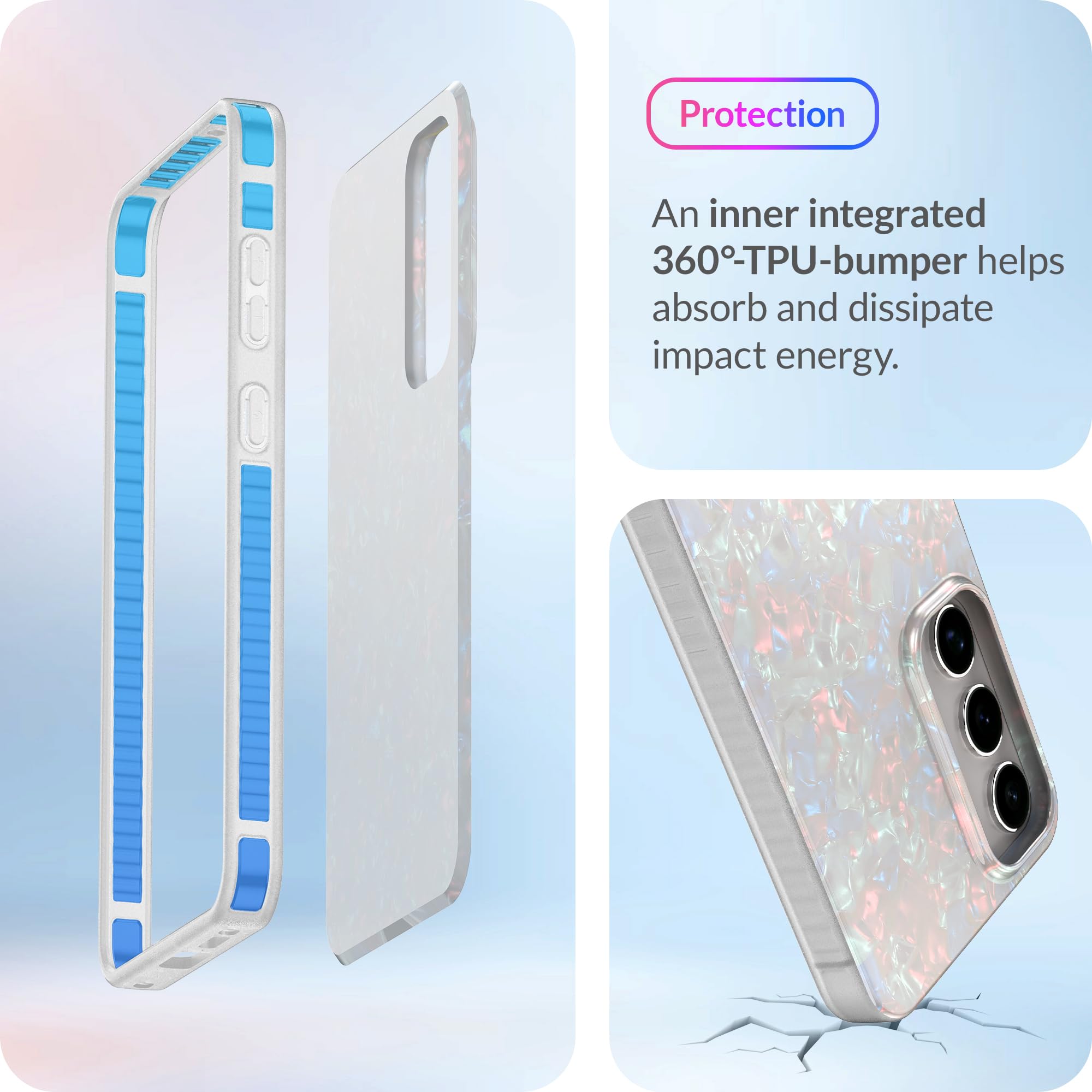 LONLI Hue Shockproof Case for Samsung Galaxy S24 Plus - Elegant White Pearl Tortoise Shell Design for Women & Men (2024 Model) | Slim Protective Phone Cover for Everyday Use, Work & Travel
