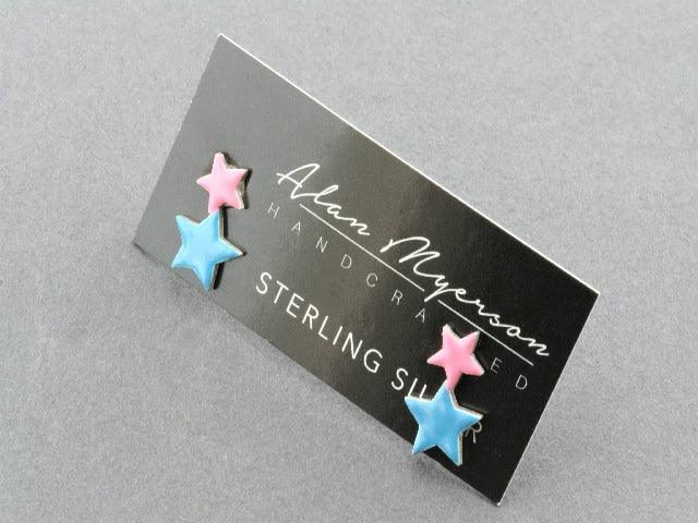 2 Star Stud Earrings - Pink & Turquoise Hand Enameled Jewelry for Women | Perfect for Parties, Weddings & Everyday Wear