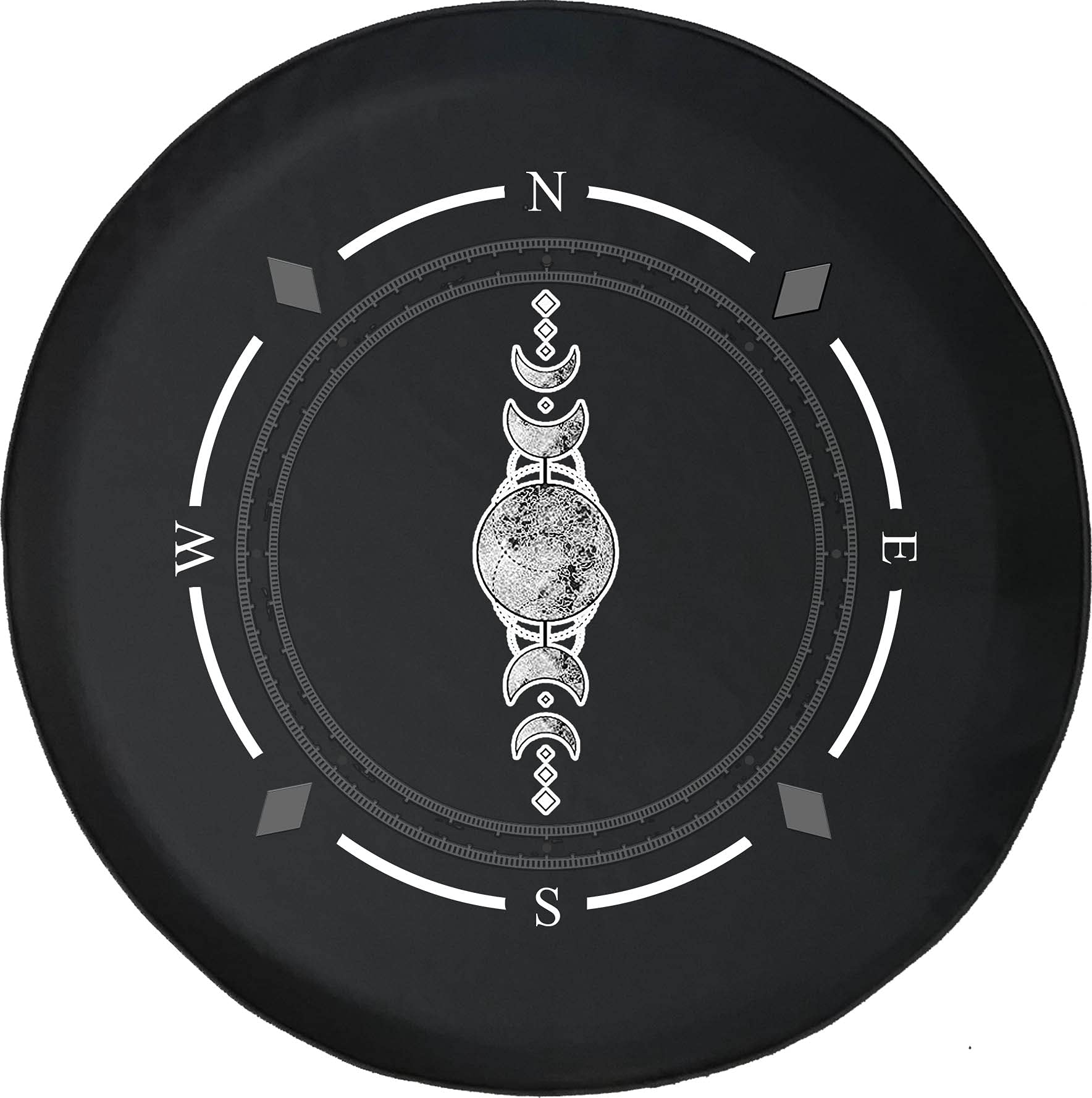 American Unlimited Spare Tire Cover with Compass & Moon Phases Design - Universal Fit for SUV, Trailer, RV & Most Vehicles - Durable Wheel Protection for Outdoor Adventures & Road Trips