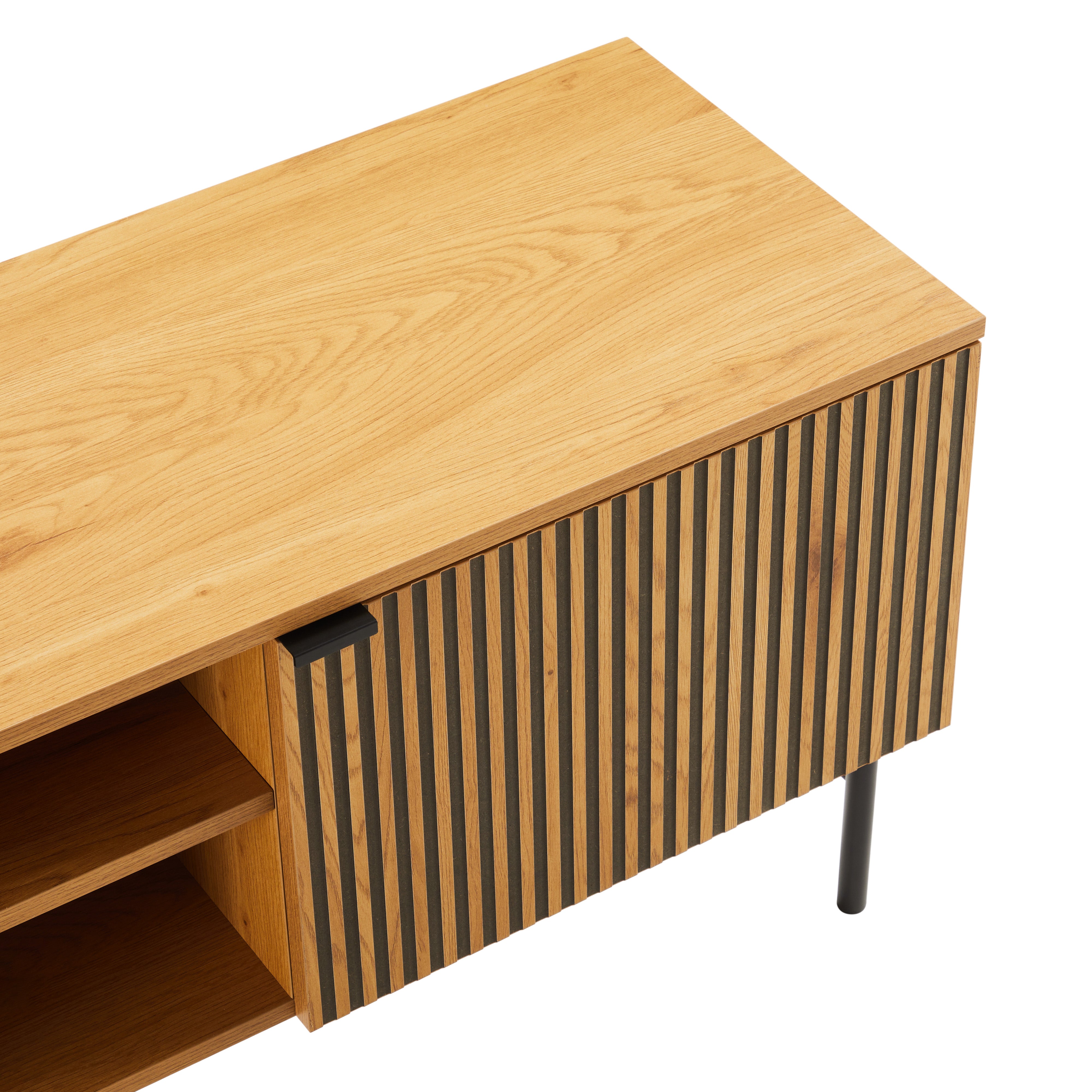 Carlos Lowline 150cm TV Stand with Metal Legs and Drawer - Oak & Black Finish for Living Room Entertainment Center