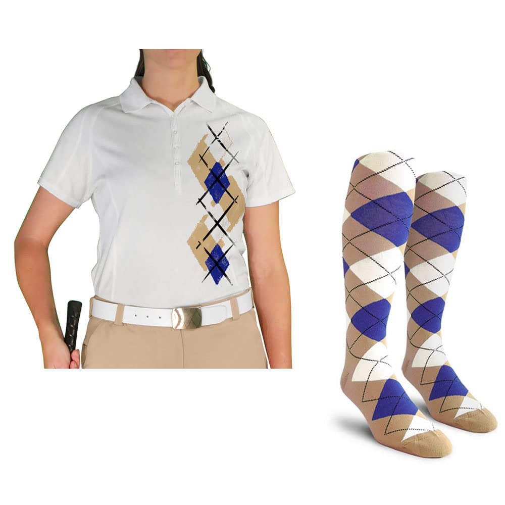 Dry Fit Short Sleeve Graphic Golf Polo Shirt with Socks for Women - Argyle Paradise (4A-4Z) | Moisture Wicking Athletic Top for Golf, Tennis & Casual Wear