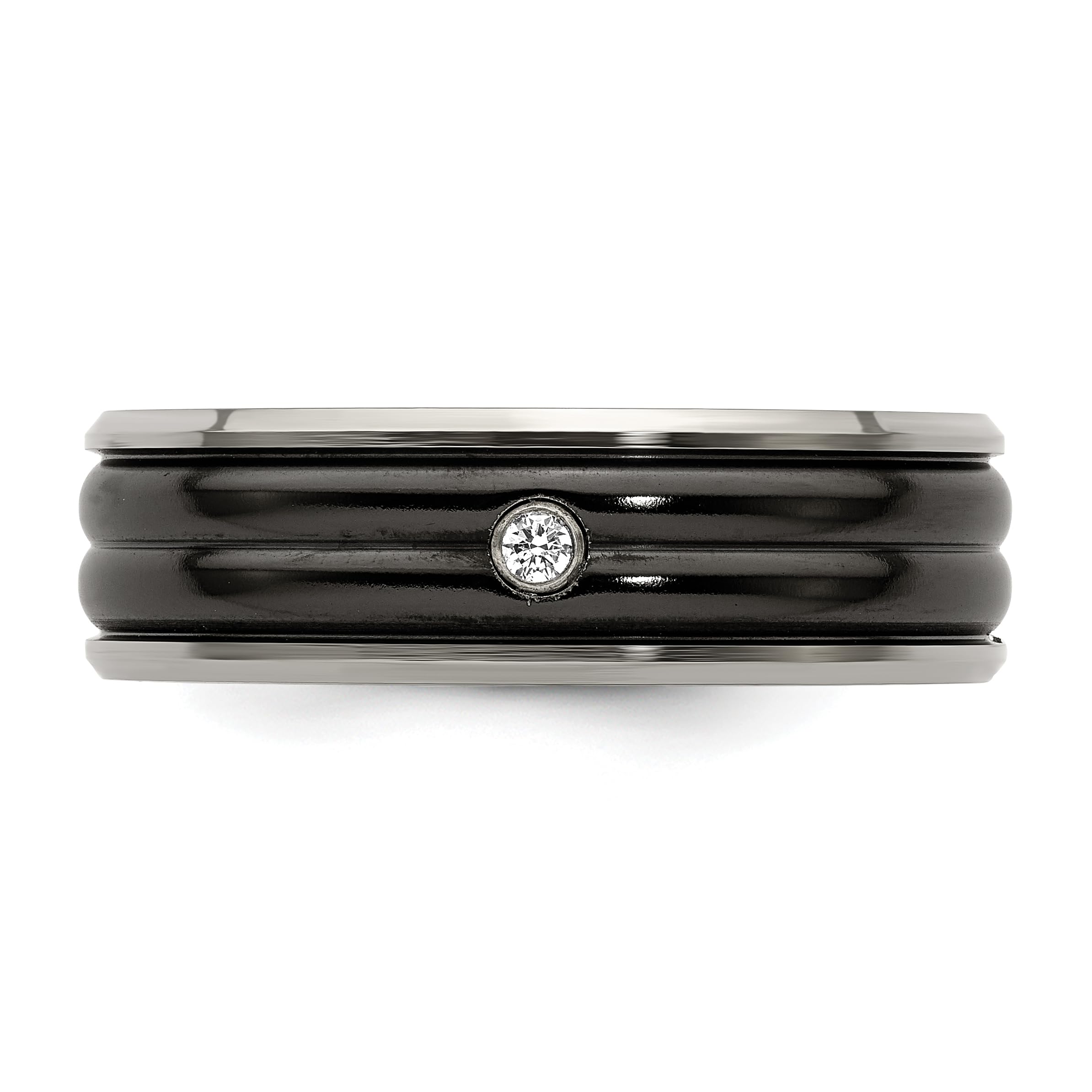 Edward Mirell Black Titanium Grey Edge Diamond 925 Sterling Silver 7mm Wedding Band Ring for Men - Elegant & Durable Wedding Ring for Grooms, Engagement, Anniversary Gift, and Special Occasions