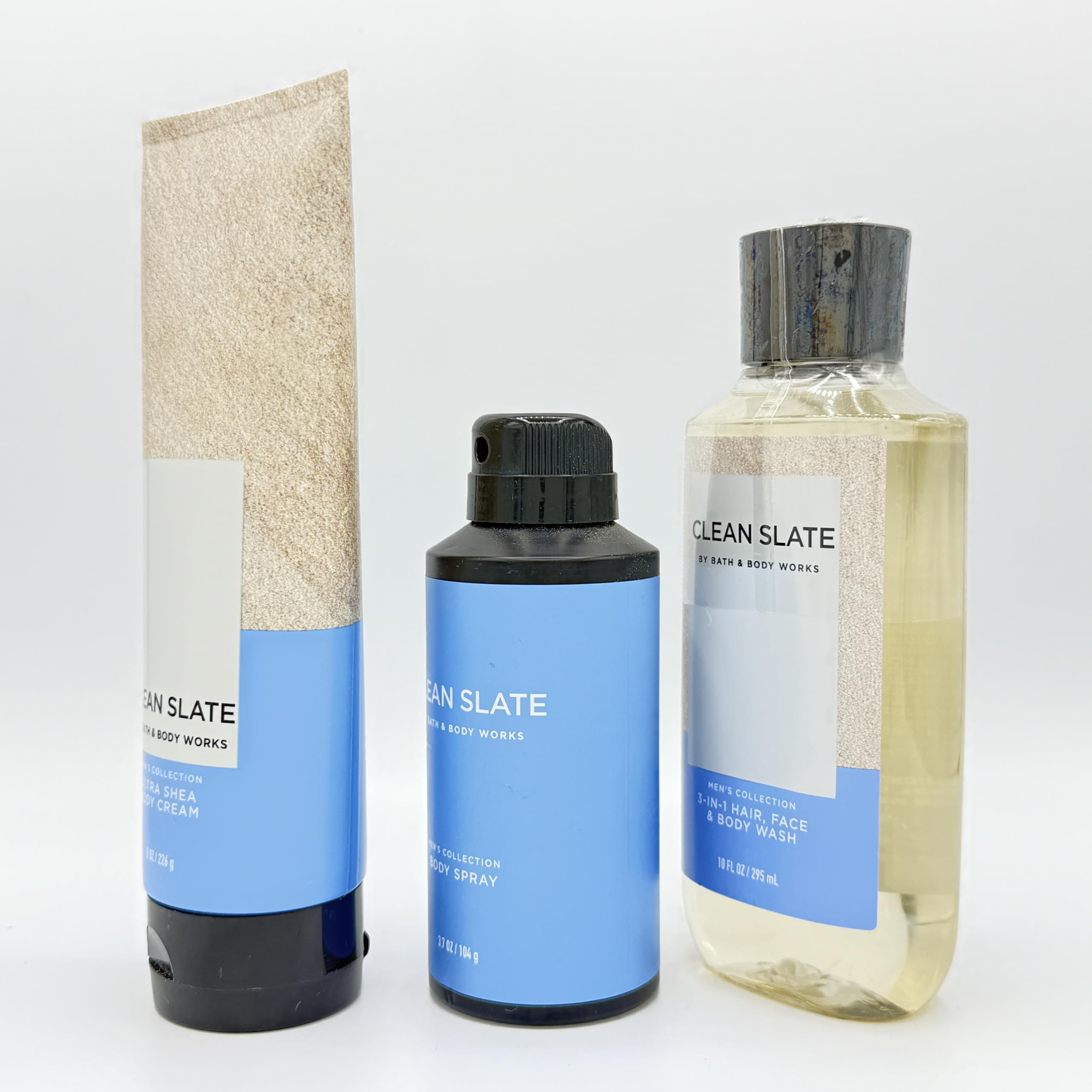 Clean Slate Men's 3-Piece Bath & Body Gift Set - Ultra Hydrating Shea Body Cream, Refreshing Body Spray & 3-in-1 Body Wash for Shower, Gym & Travel | Perfect for Men's Skincare Routine & Gifts