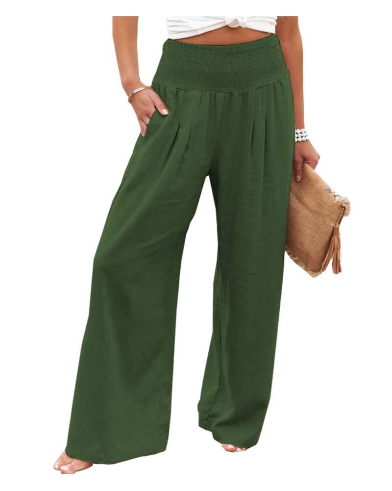 Cyparel Women's Casual Cotton Linen High Waisted Wide Leg Pants - Loose Fit Straight Leg Trousers with Pockets for Summer, Travel & Office Wear