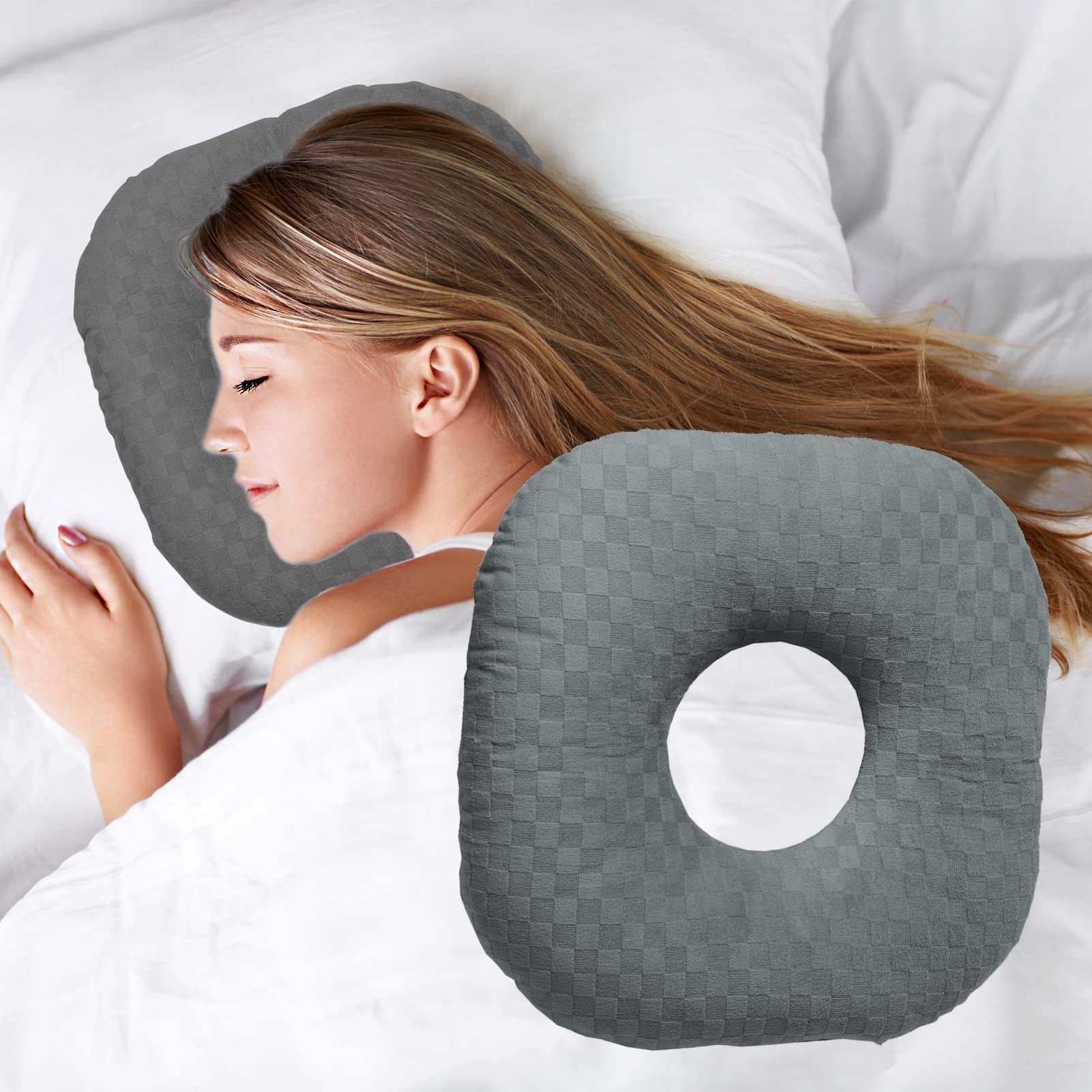 Ear Piercing Pillow for Side Sleepers - O-Shaped Side Sleeping Pillow with Ear Hole for CNH, Ear Pain & Inflammation Relief - Pressure Sore Prevention Ear Guard Pillow (Dark Gray) - Perfect for Post-Piercing Care, Tinnitus & Comfortable Side Sleeping