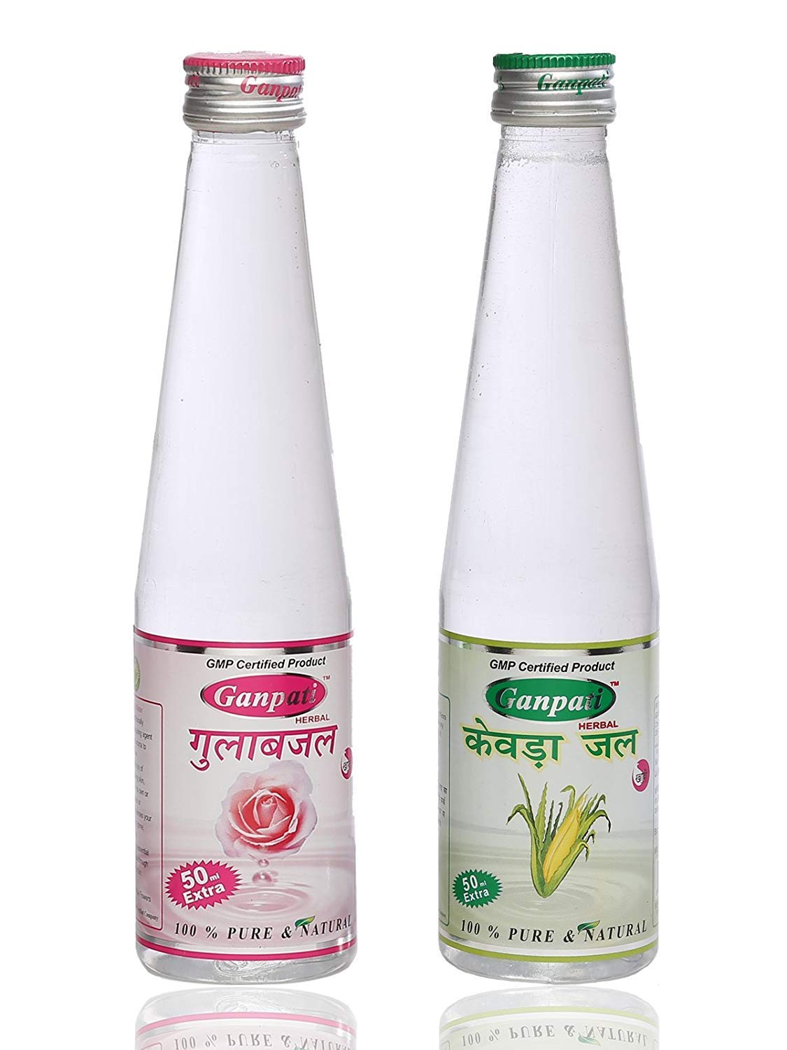 Ganpati Herbal Rose Water 250ml & Kewra Water 250ml - Natural Skin Toner & Hair Mist for Glowing Complexion & Fragrant Aroma, Perfect for Daily Skincare & Aromatherapy