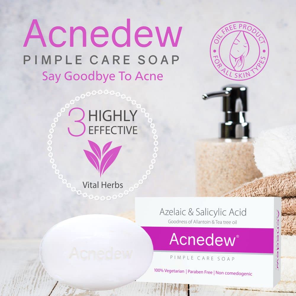 Acnedew Anti Acne Soap with 0.2% Salicylic Acid - Pimple Treatment for Acne Prone Skin - Pack of 2 (75g Each) - Gentle Cleansing for Face & Body - Perfect for Daily Skincare Routine