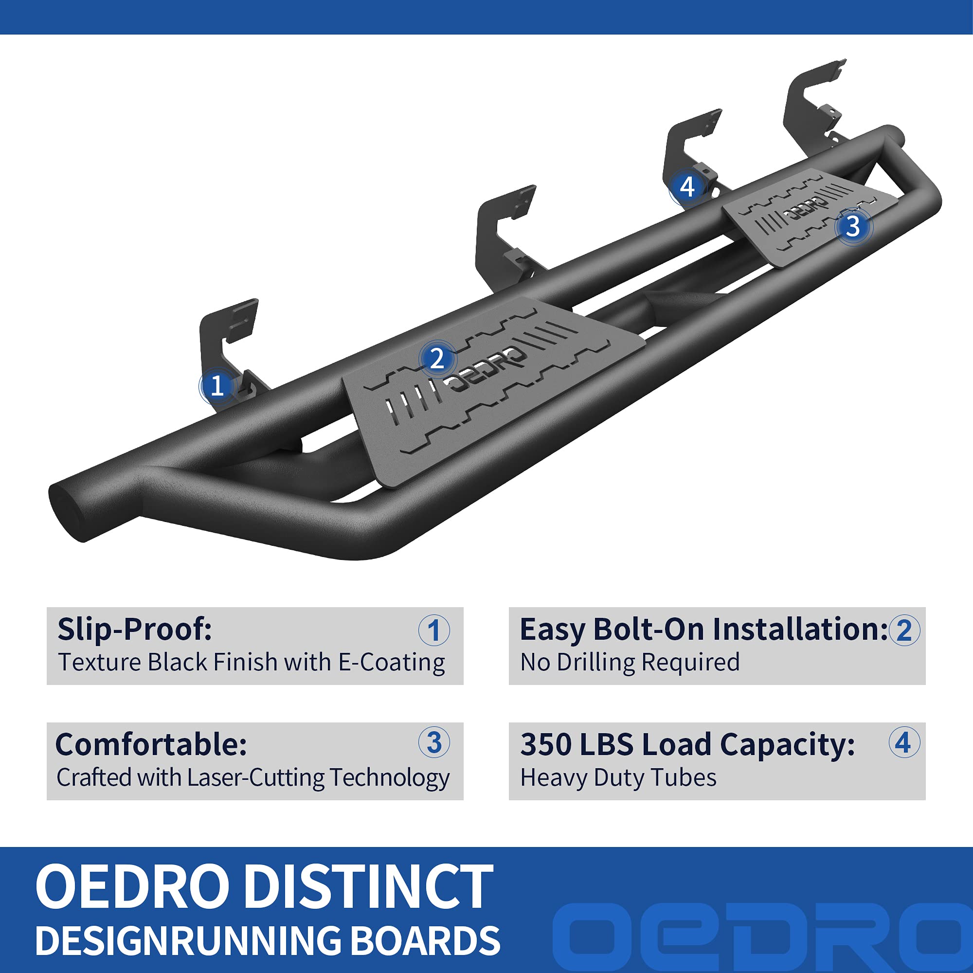 OEDRO Textured Black Running Boards & Side Step Nerf Bars for 2019-2025 Chevy Silverado 1500/GMC Sierra 1500 Crew Cab & 2020-2025 Silverado/Sierra 2500HD 3500HD - Heavy Duty Truck Accessories for Off-Road & Daily Driving