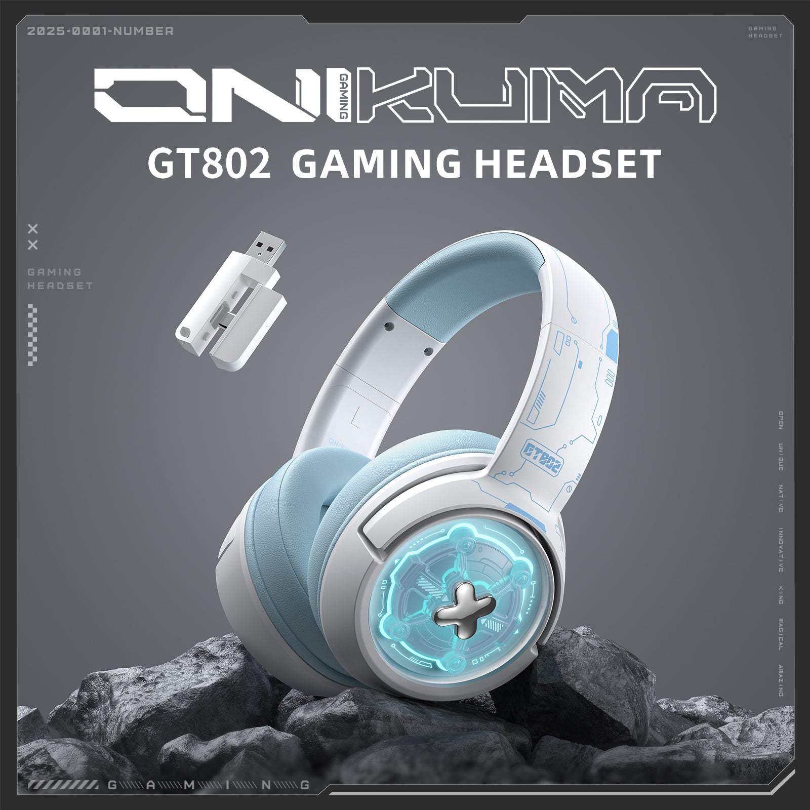 ONIKUMA GT802 Wireless Gaming Headset with Tri-Mode Connectivity (2.4GHz/Bluetooth/Wired), RGB Lighting, 1000mAh Battery - Perfect for PC, PS5, Xbox & Mobile Gaming