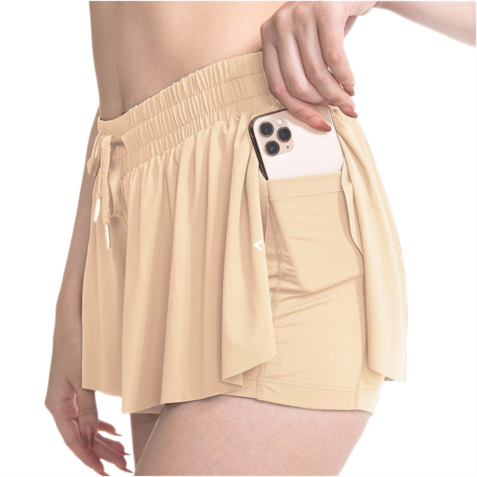 Butterfly Print Women's 2-in-1 Flowy Yoga Shorts - High Waisted Athletic Running & Workout Shorts for Gym, Pilates, and Summer Outdoor Activities