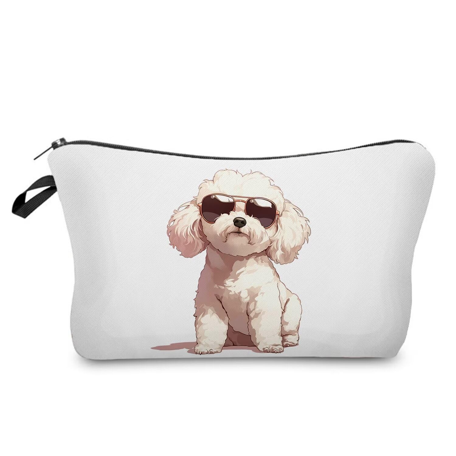 Funny Bichon Frise Makeup Bag - Small Organizer Toiletry Pouch with Zipper - Cute Cartoon Sunglasses Design - Perfect Cosmetic Bag Gift for Bichon Lovers & Dog Moms - Great for Travel, Gym & Daily Makeup Storage