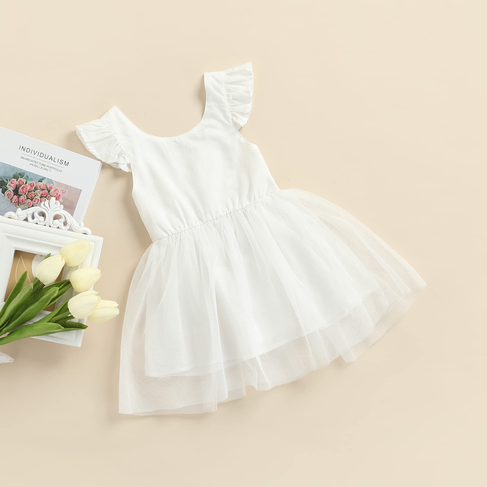 Toddler Girls Summer Dresses - Ruffle Sleeve Tulle Princess Sundress for Baby & Kids | Backless Playwear for Beach, Party & Outdoor Activities