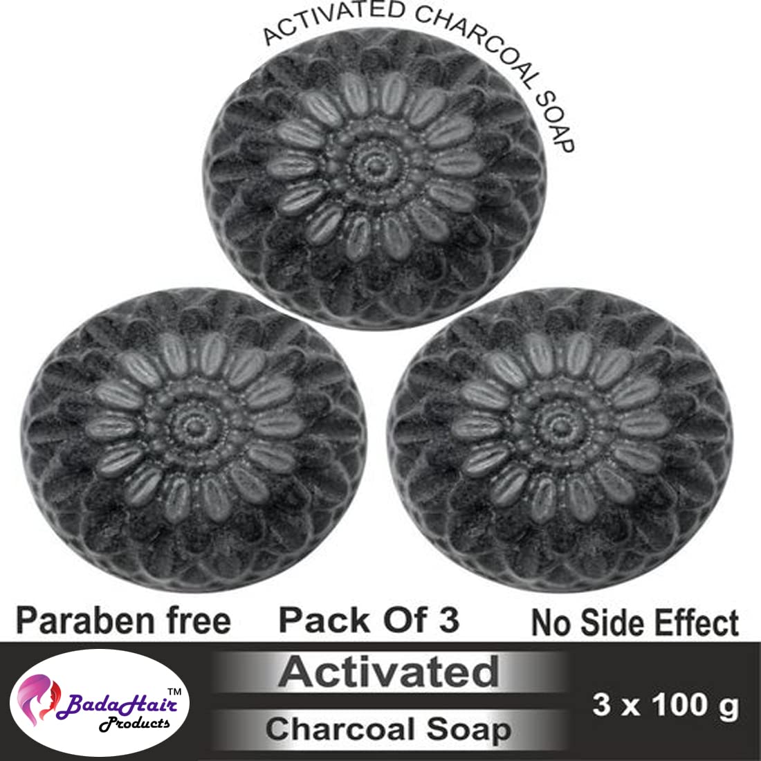 BADAHAIR® Activated Charcoal Soap for Face & Body - Natural Detox, Skin Whitening, Acne & Blackhead Treatment, Anti-Wrinkle & Anti-Pollution - Pack of 3 (3 x 100g) | Perfect for Daily Cleansing, Deep Pore Treatment & Glowing Skin Care Routine