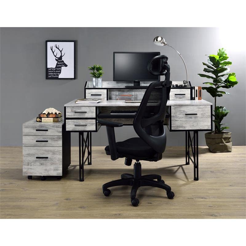 Acme Safea Wooden Computer Desk with Storage - Antique White & Black Finish | Home Office, Study, Gaming & Workspace Solution