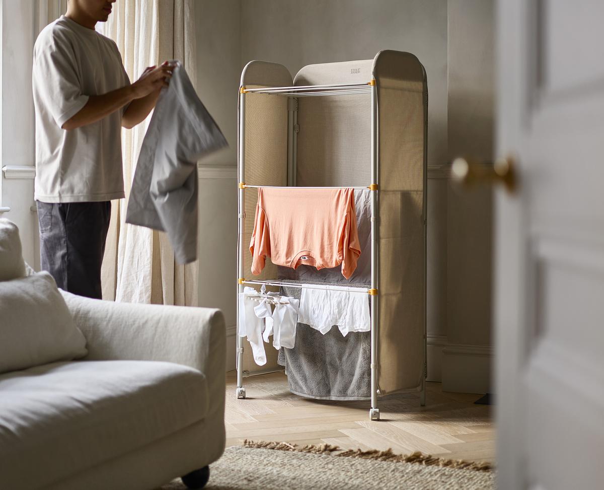Eclipse™ 3-Tier Foldable Clothes Drying Rack with Mesh Screen - Space Saving Laundry Organizer for Small Apartments & Dorm Rooms