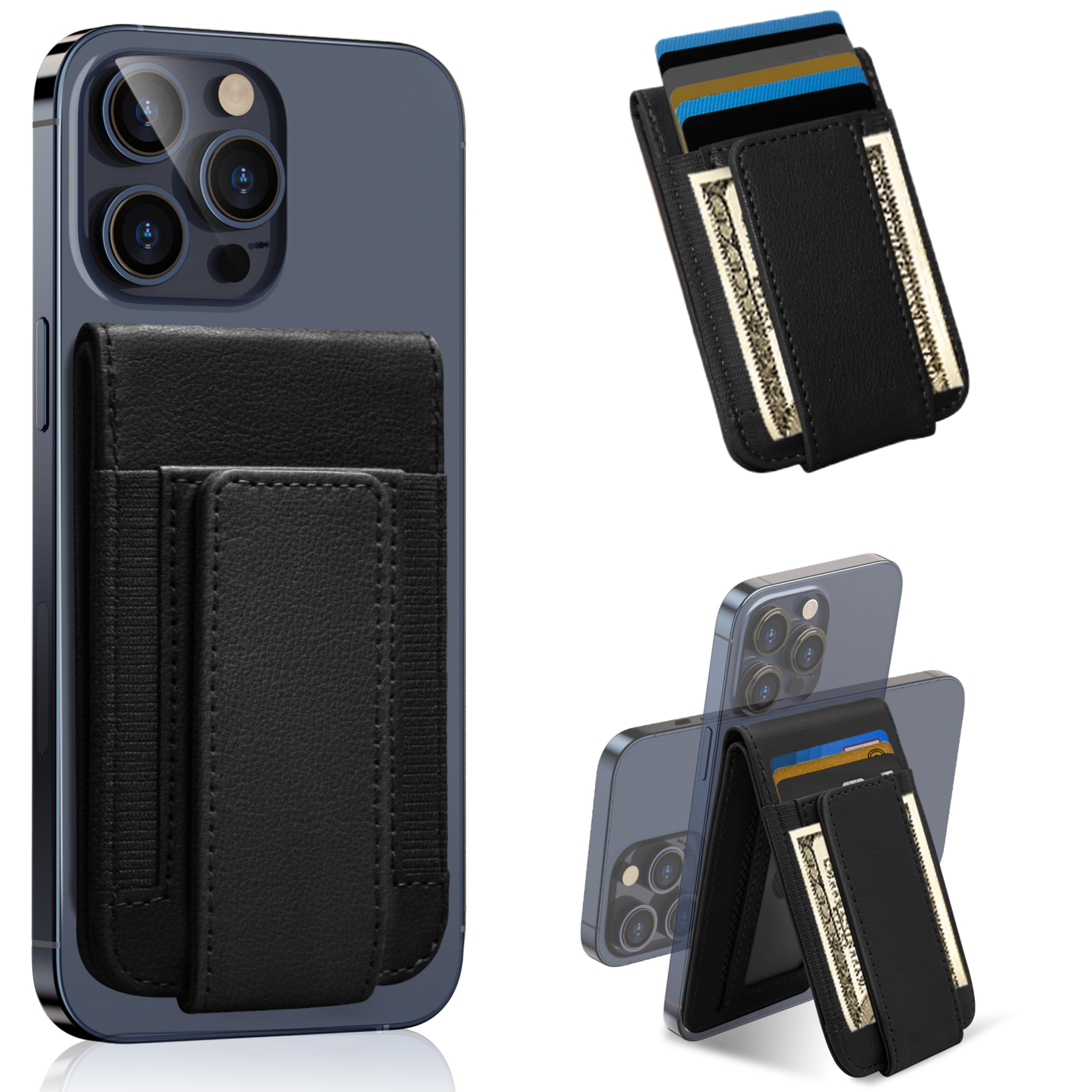 Magnetic Phone Wallet for iPhone 16/15/14/13/12 Pro Max Plus - Detachable MagSafe Wallet with Adjustable Stand, Money Clip & 10+ Card Holder | Slim RFID Blocking Design for Everyday Carry, Travel & Business Use