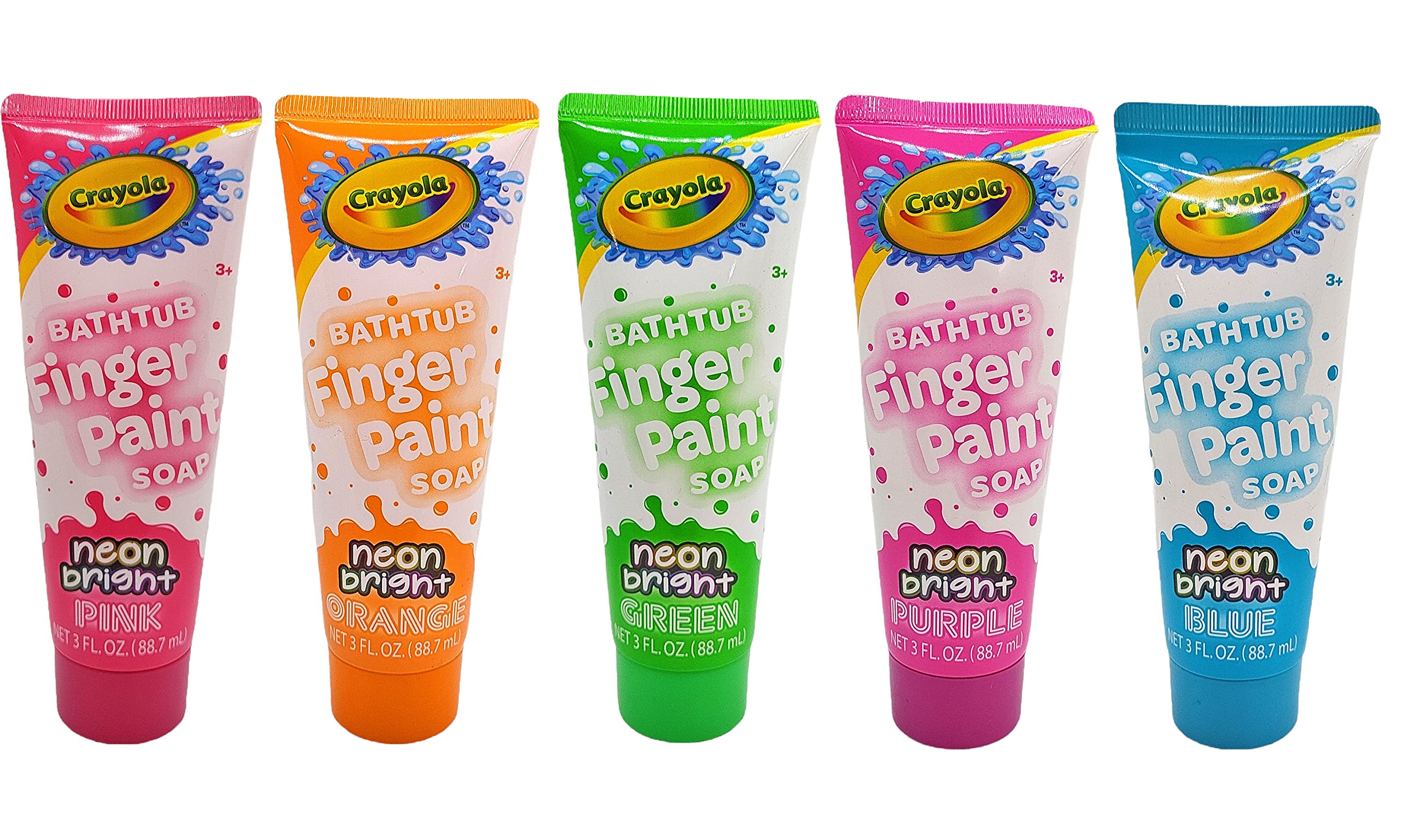 Crayola Neon Bright Bathtub Finger Paint Soap - Non-Toxic Washable Kids Bath Paint Set of 5 - Fun Sensory Play for Toddlers & Preschoolers