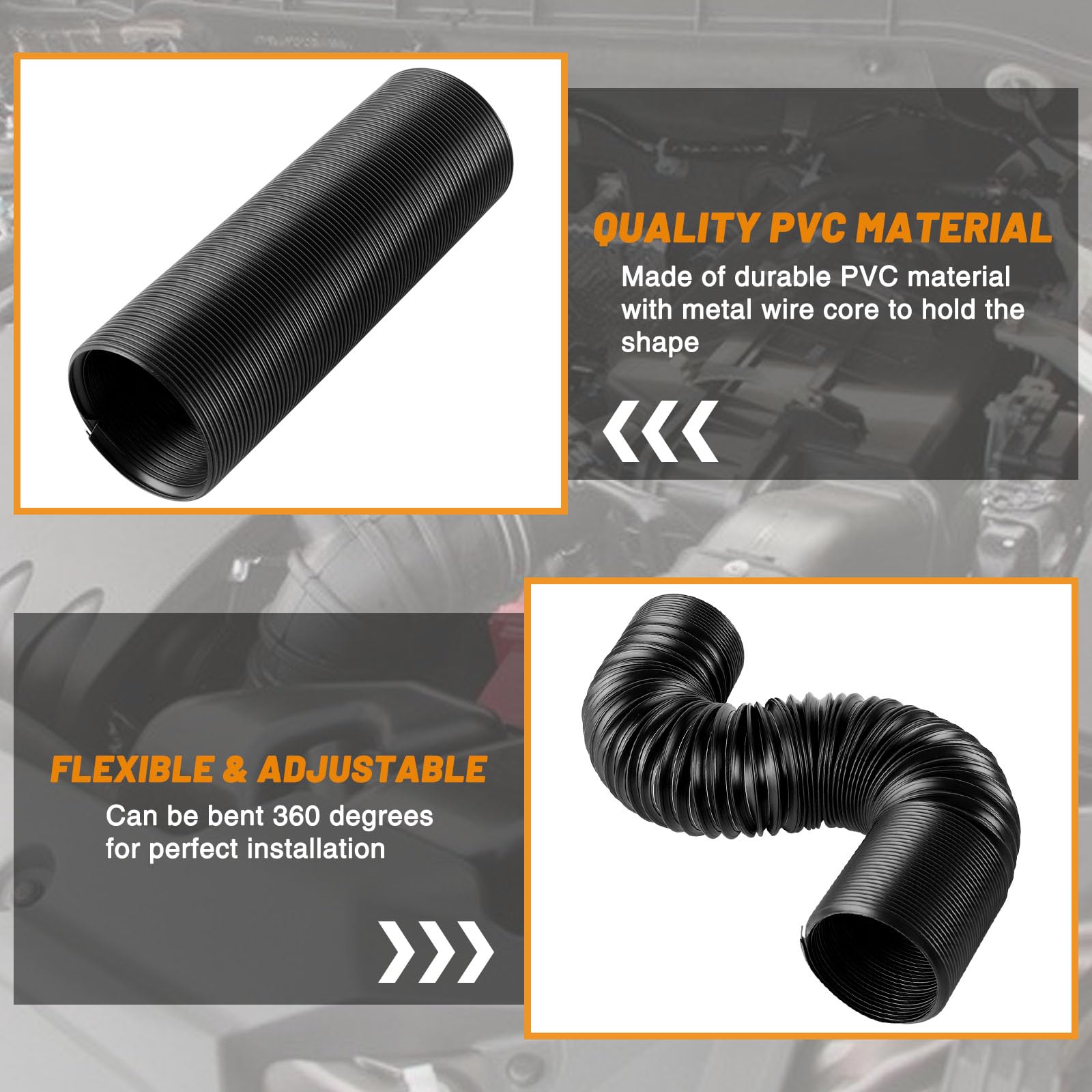 2.5 Inch Universal Cold Air Intake Pipe - Flexible Aluminum Duct Hose (9.5