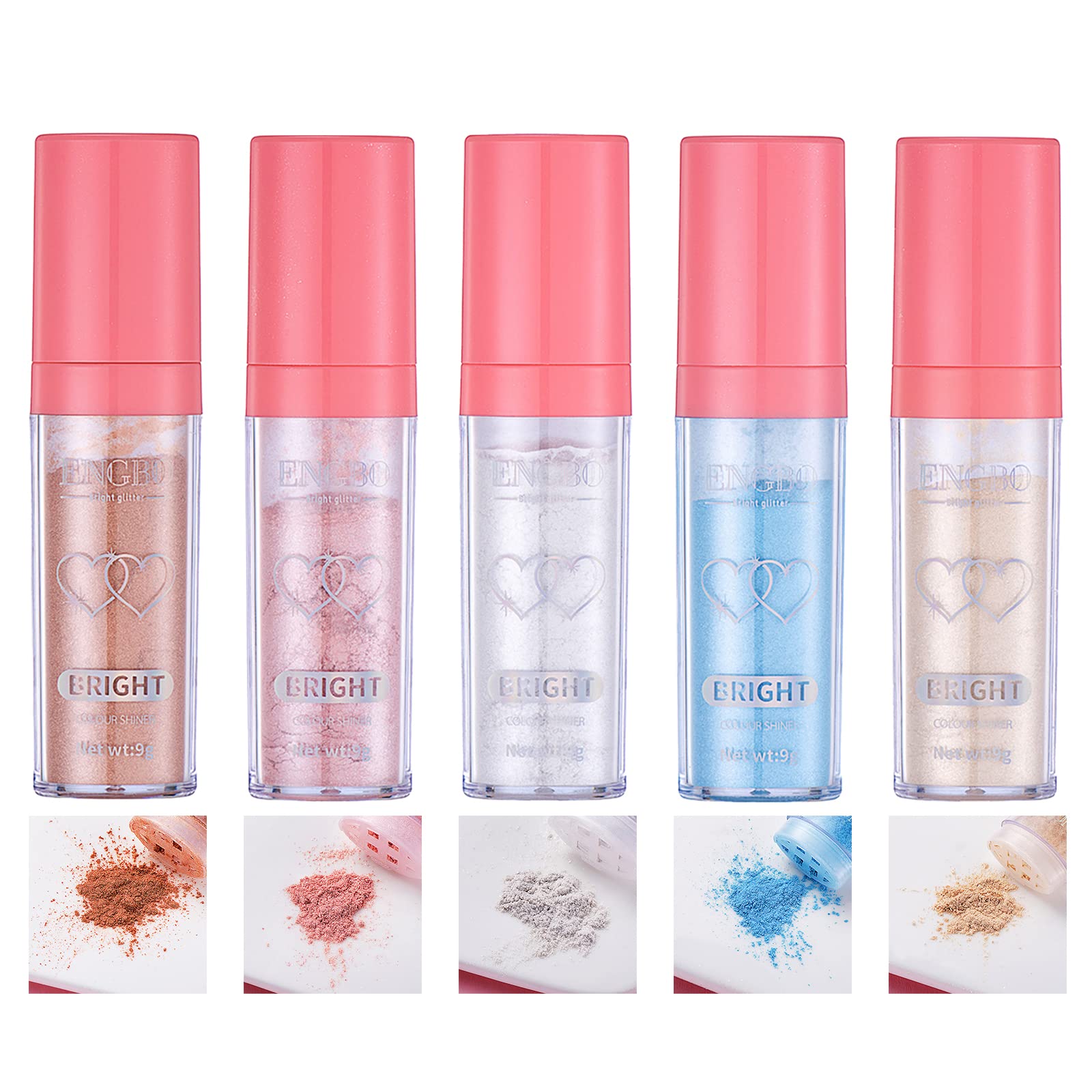 BeauFairy Highlighter Powder Stick - 5 Color Shimmer Glitter Powder for Face, Eyes, Lips & Body | Vegan & Cruelty-Free Makeup | Perfect for Parties, Photos & Night Out Glow