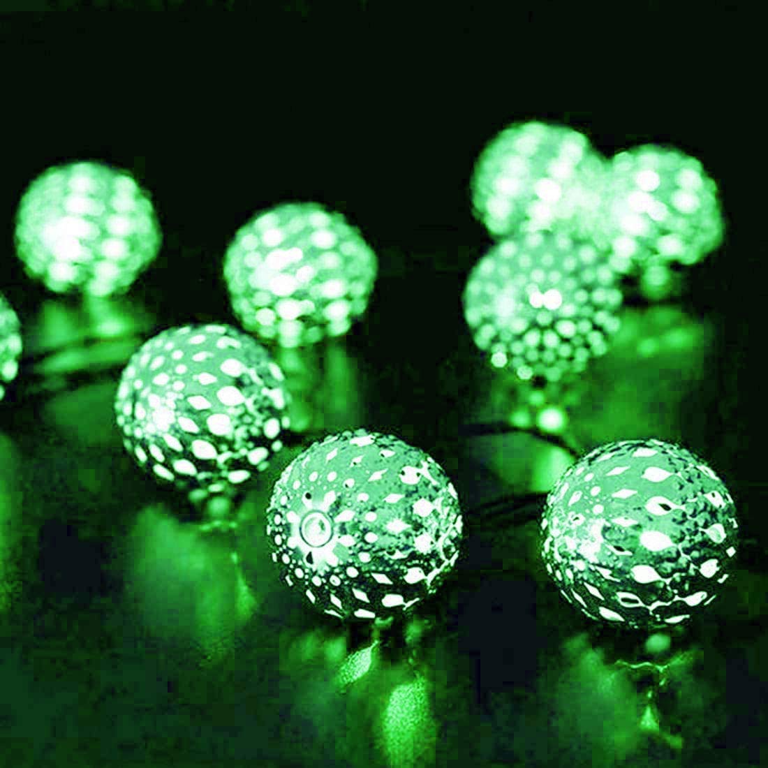 Solar Powered Metal Ball String Lights 12LED 3.5M - Outdoor/Indoor Moroccan Fairy Lights for Garden, Patio, Christmas, Wedding, Party & Home Decor (Green) | Perfect for Backyard, Balcony, Festive Events & Romantic Ambiance