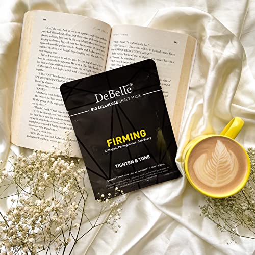 DeBelle Bio Cellulose Sheet Mask - Firming Face Mask with Collagen, Pomegranate & Goji Berry Extract | Tighten & Tone Skin | Anti-Aging Facial Treatment | Pack of 1 Sheet Mask (25ml) | Perfect for Spa Night, Self-Care Routine & Travel Skincare