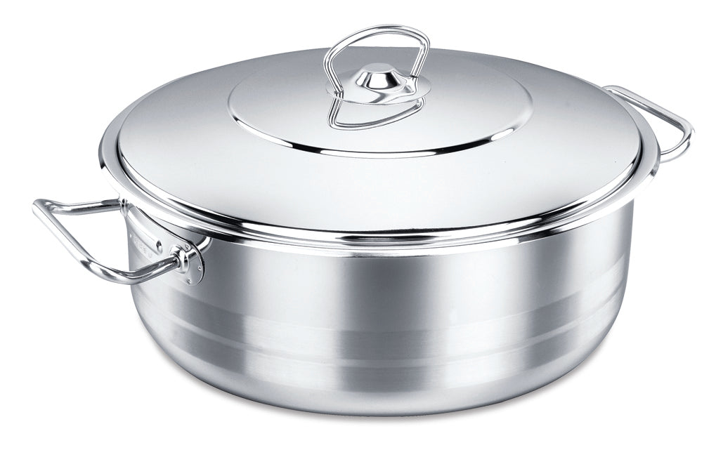 20L Stainless Steel Low Pot - Durable Cooking Pot for Soups, Stews & Pasta - Perfect for Home Kitchens & Camping Trips