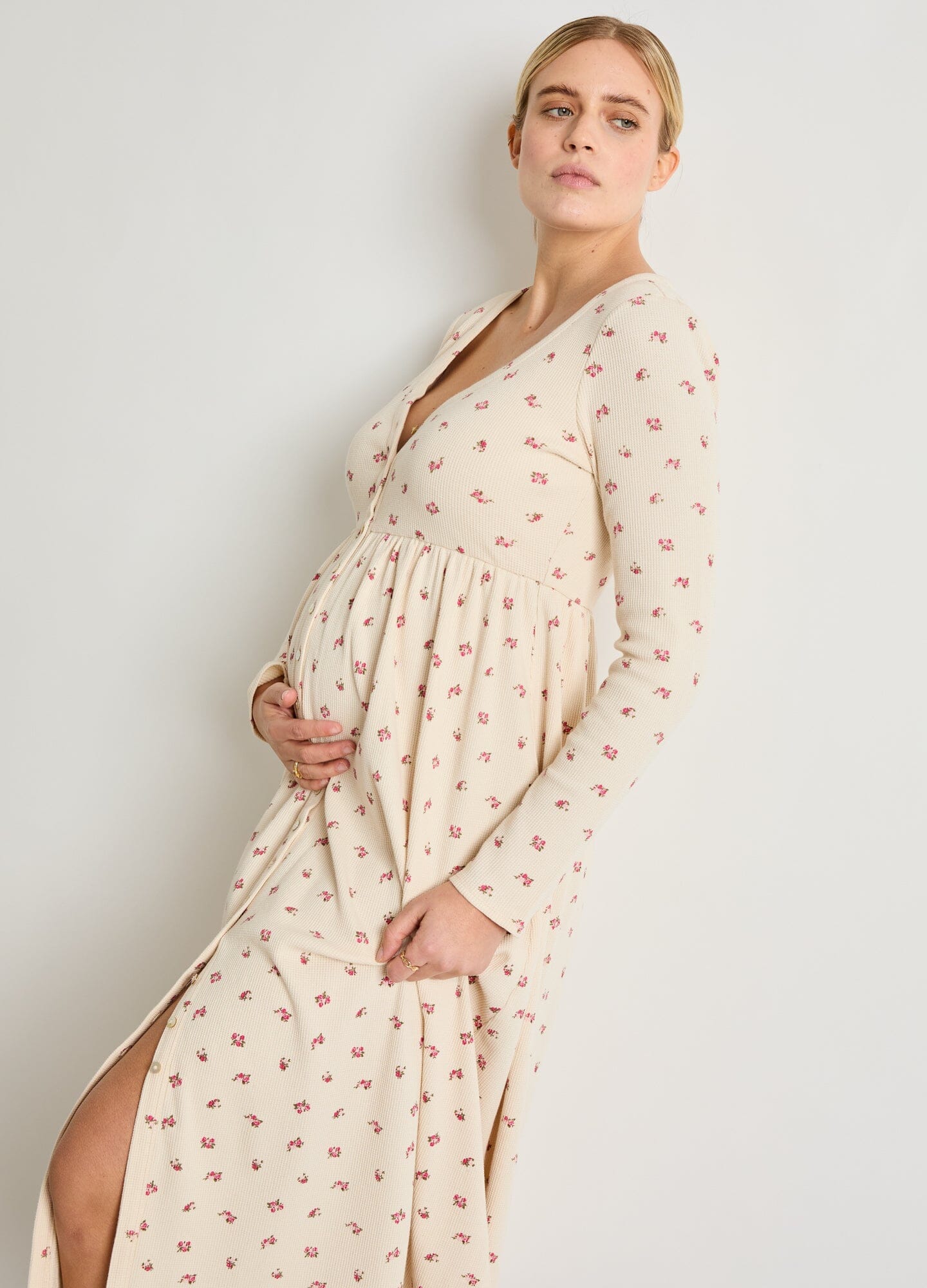 Stylish Printed Waffle Nursing Dress for Breastfeeding Moms - Comfortable & Fashionable Maternity Wear for Everyday Use