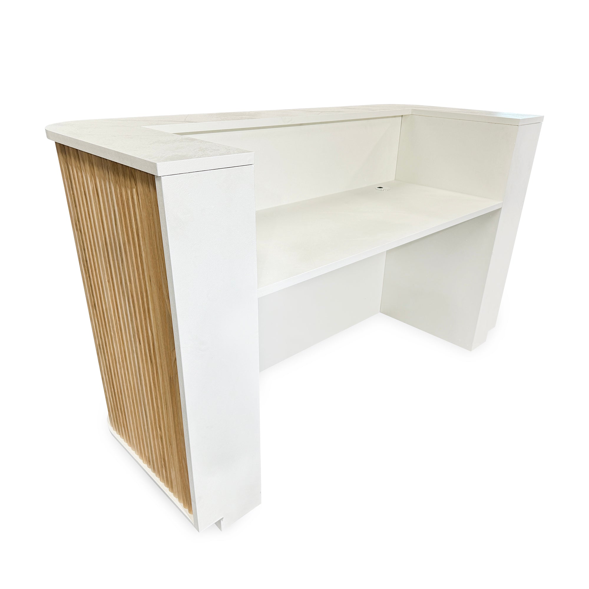 Premium HALO 180cm Reception Desk - Solid Oak & White Finish - Perfect for Office, Hotel, and Corporate Lobby Reception Areas