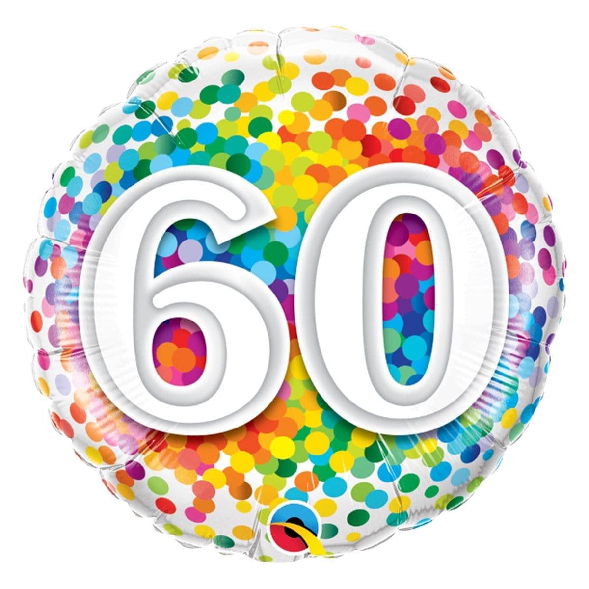 60th Birthday Rainbow Confetti Foil Balloon - 18 Inch Large Party Decoration for Milestone Celebrations, Anniversaries & Festive Events