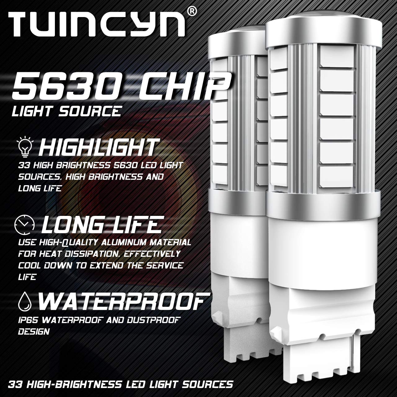 TUINCYN 3156 LED Brake Light Bulb - Blue 5630 33SMD, 900 Lumens Super Bright - 1141 7056 Tail Light, Reverse Light, Parking Light, Turn Signal Lamp - DC 12V 3.6W (Pack of 10) - Perfect for Cars, Trucks, SUVs, Motorcycles & Trailers