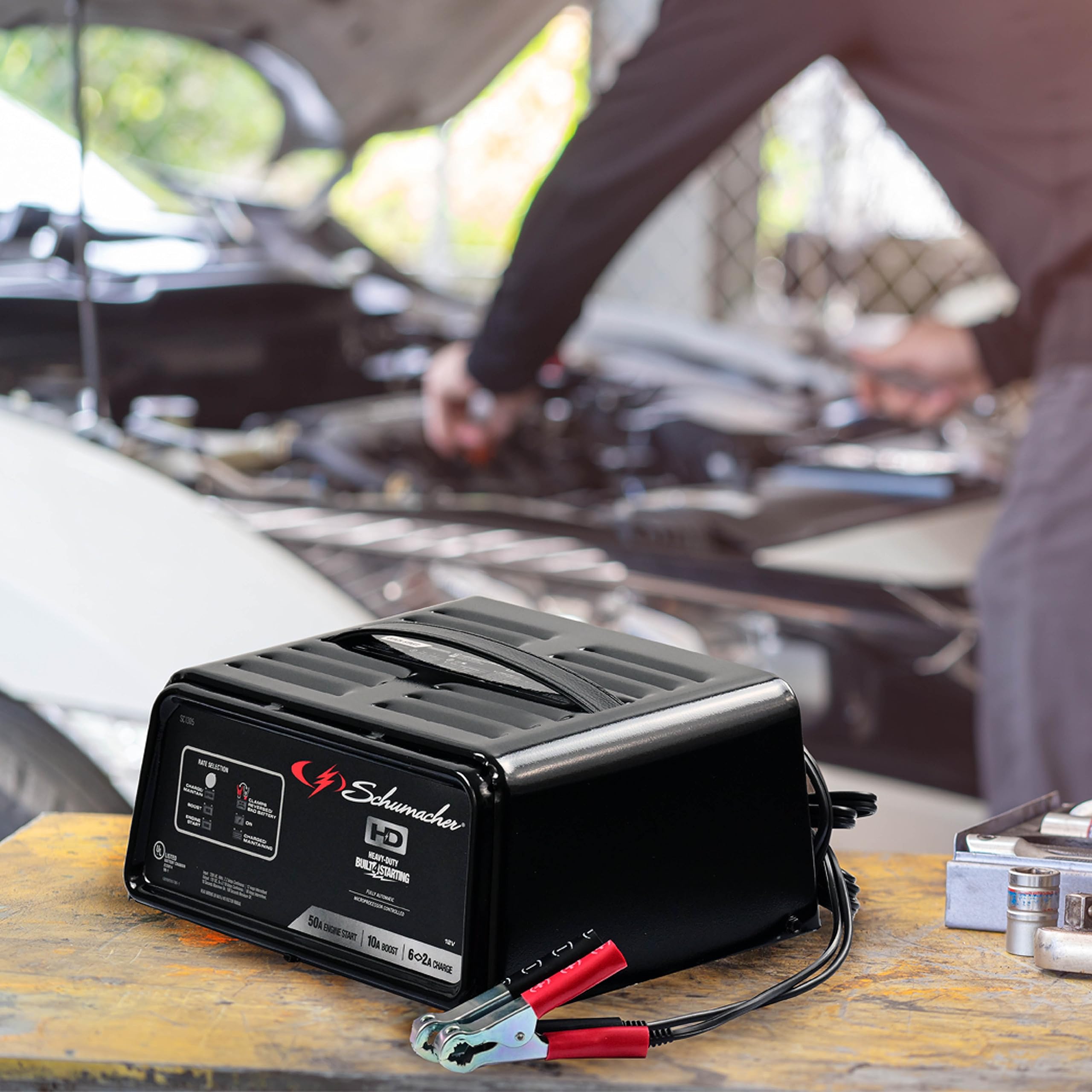 Schumacher SC1305 4-in-1 50 Amp 12V Fully Automatic Battery Charger & Engine Starter for Cars, SUVs, Trucks & Marine Batteries - Perfect for Emergency Jump Starts & Winter Battery Maintenance