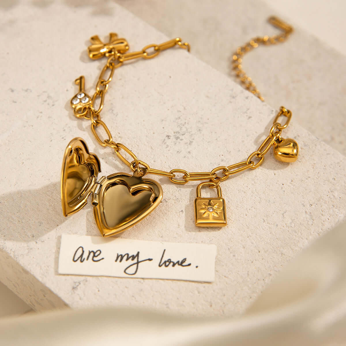 Bow Heart Locket Bracelet with Charm - Elegant Jewelry Gift for Women | JDB9014 | Perfect for Valentine's Day, Anniversary & Romantic Occasions