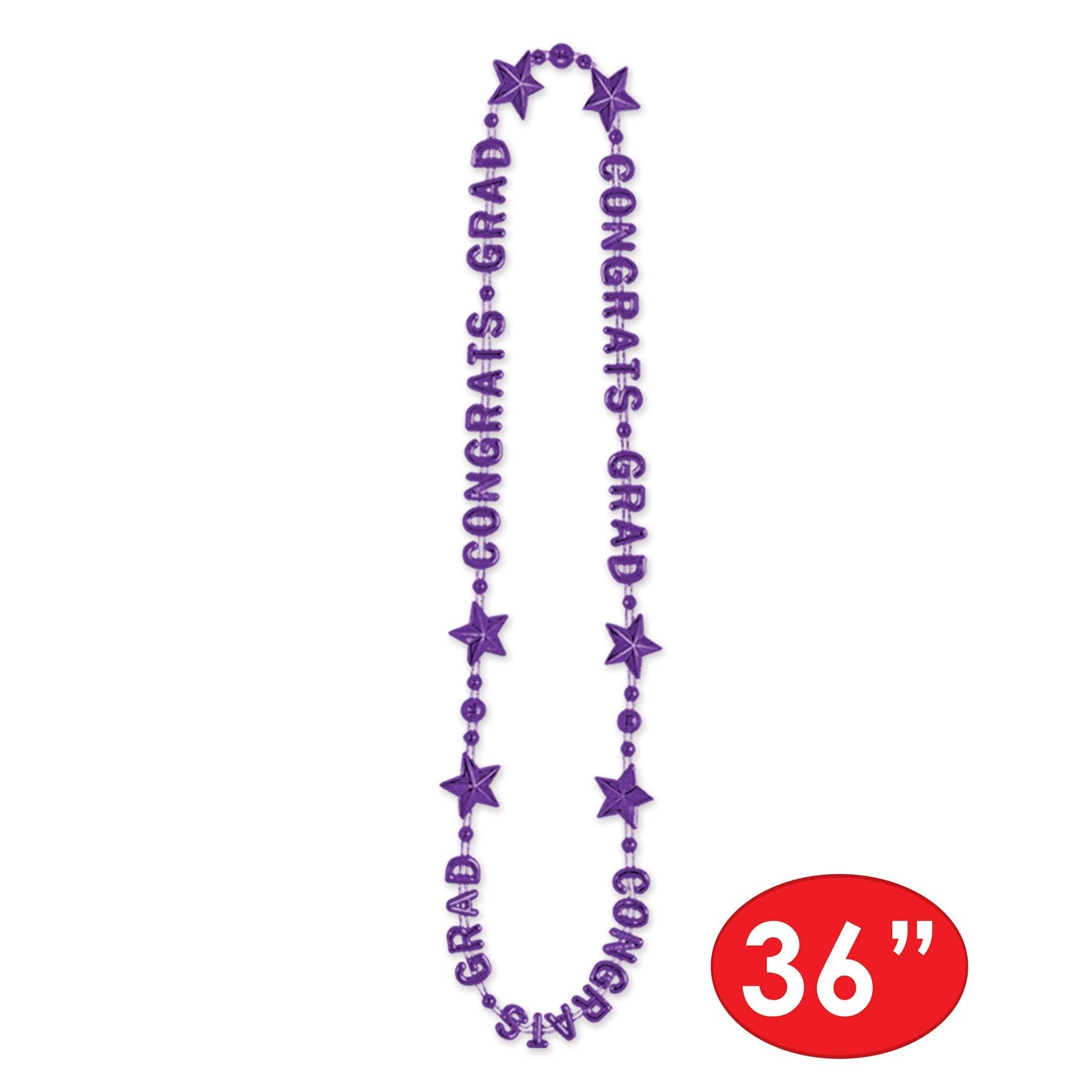 12 Pack Purple Graduation Bead Necklaces for Grad Party - Bulk Congrats Grad Party Supplies for Graduation Ceremony & Celebration Decorations