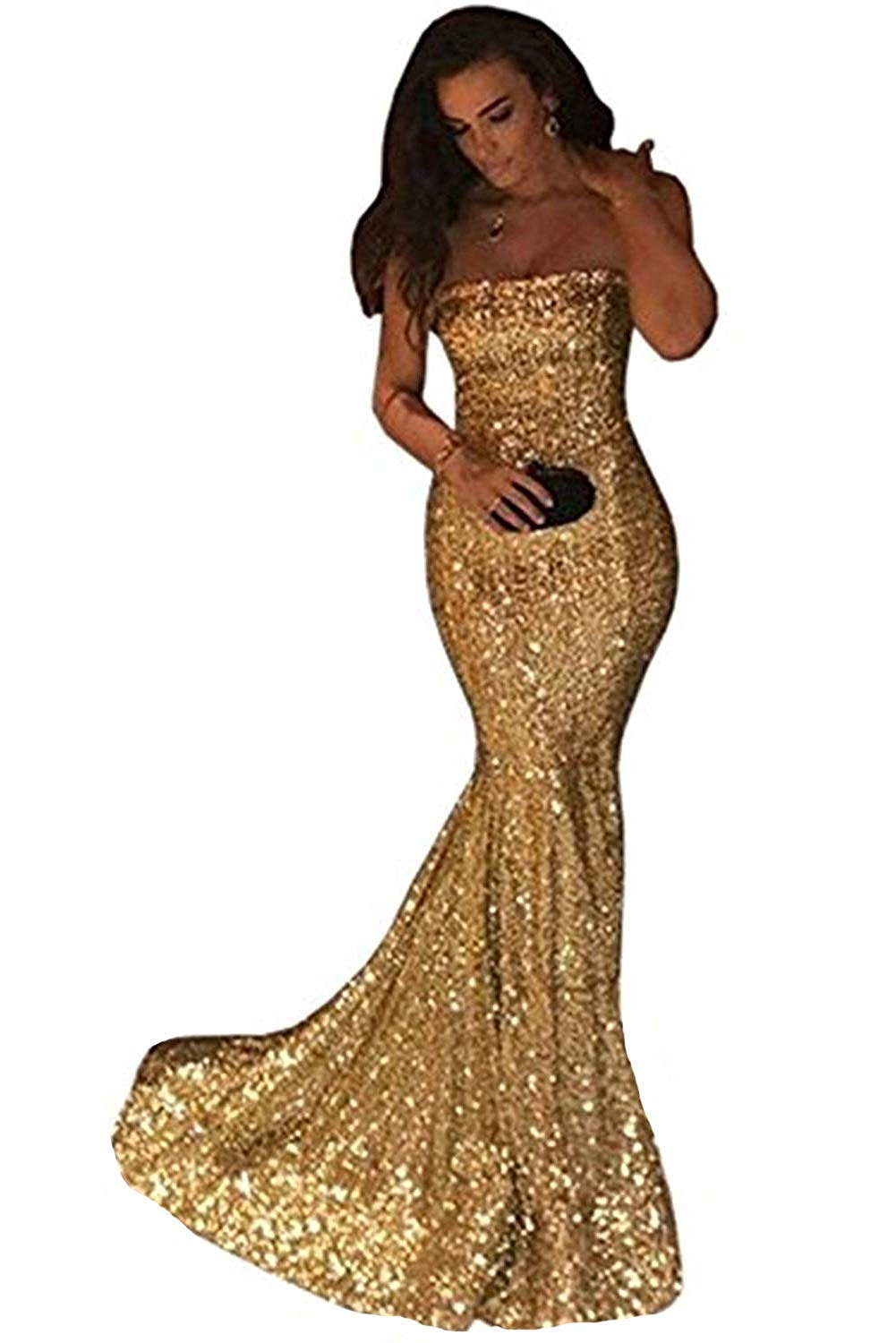 Sparkly Sequin Mermaid Evening Gown for Women - Elegant Strapless Prom Dress for Formal Occasions, Weddings & Special Events