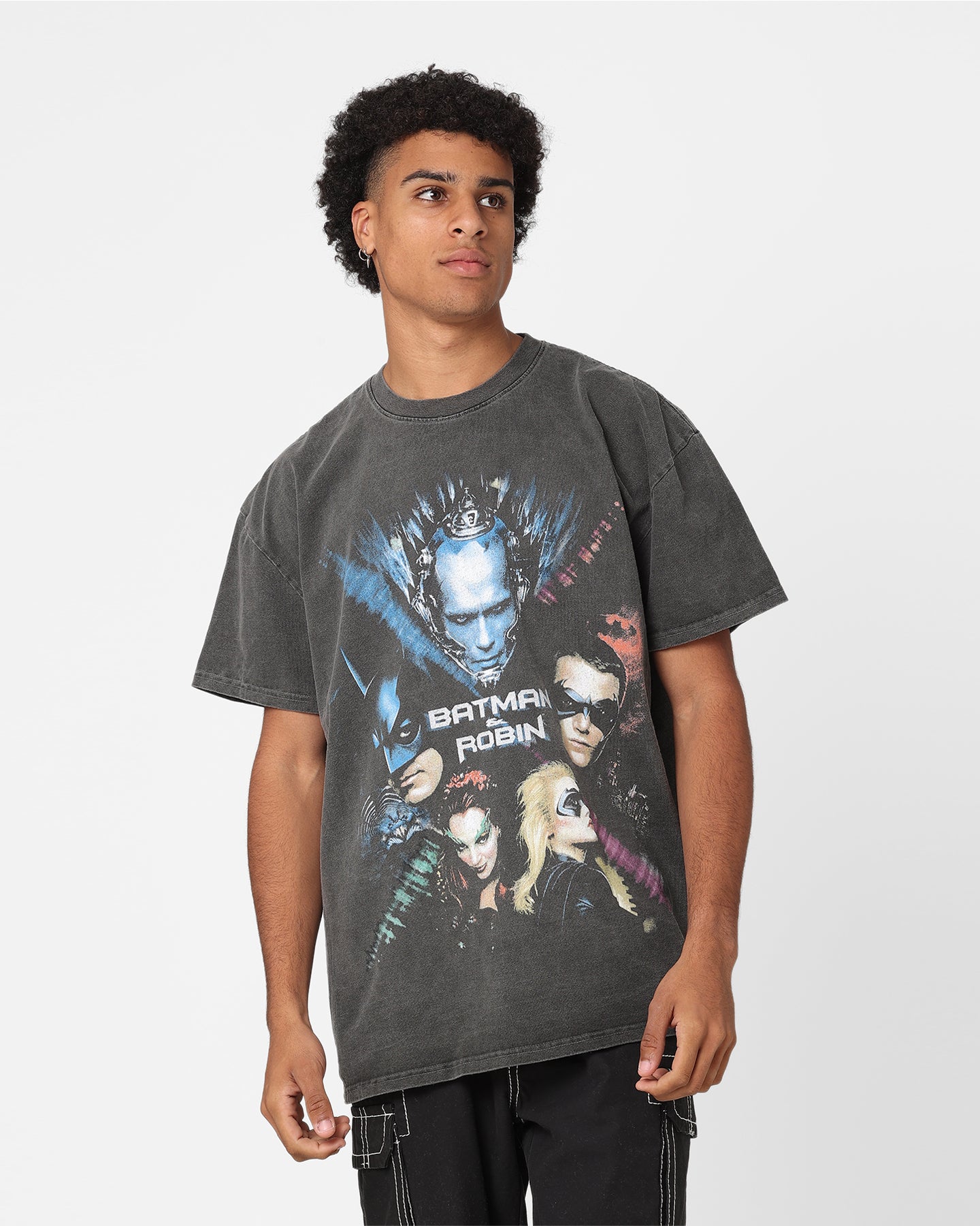 Vintage 1997 Batman & Robin Heavyweight T-Shirt - DC Comics Graphic Tee - Black Wash Distressed Style - Perfect for Cosplay, Comic Con & 90s Retro Fashion