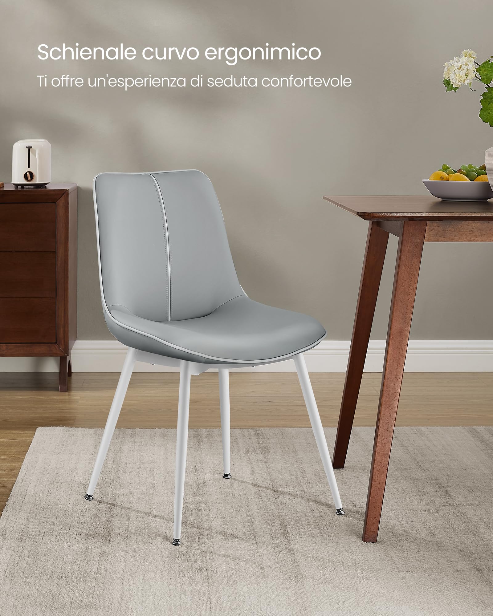 VASAGLE Dining Chairs Set of 2 - Modern Kitchen Chairs with Padded Seat, PU Surface & Steel Legs - Adjustable Feet & Ergonomic Curved Backrest - Perfect for Dining Room, Kitchen, Office or Breakfast Nook - Taupe Grey LDC140G02