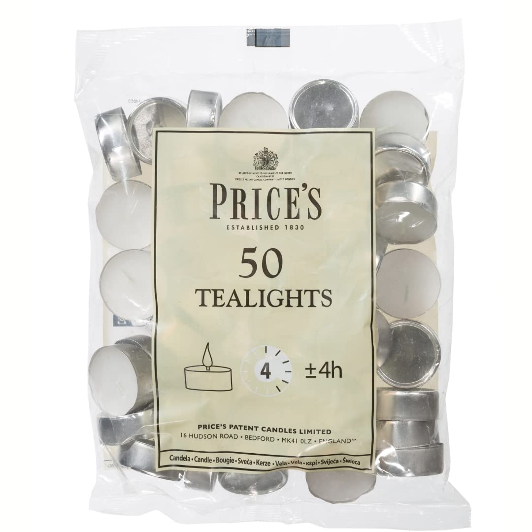 50 White Wax Tealight Candles - 1.8cm x 3.8cm Small Flameless Candles for Home Decor, Wedding, Party & Romantic Dinner Lighting (Pack of 50)